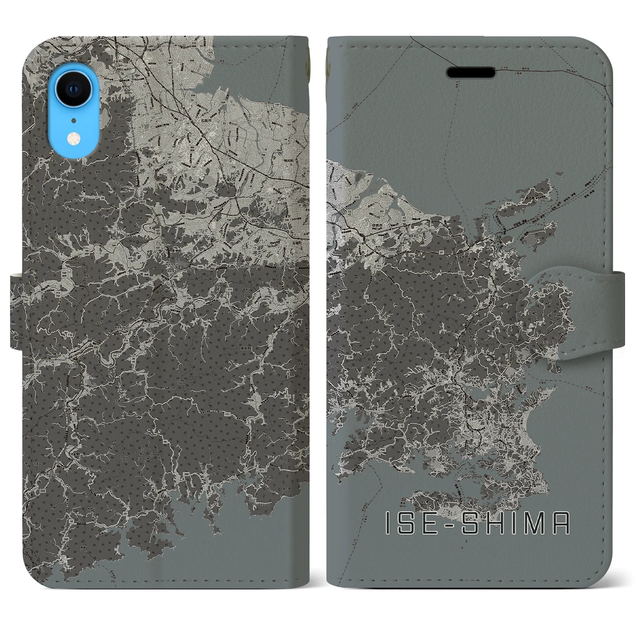 【伊勢志摩(三重県)】地図柄iPhoneケース(手帳タイプ)モノトーン・iPhone XR 用