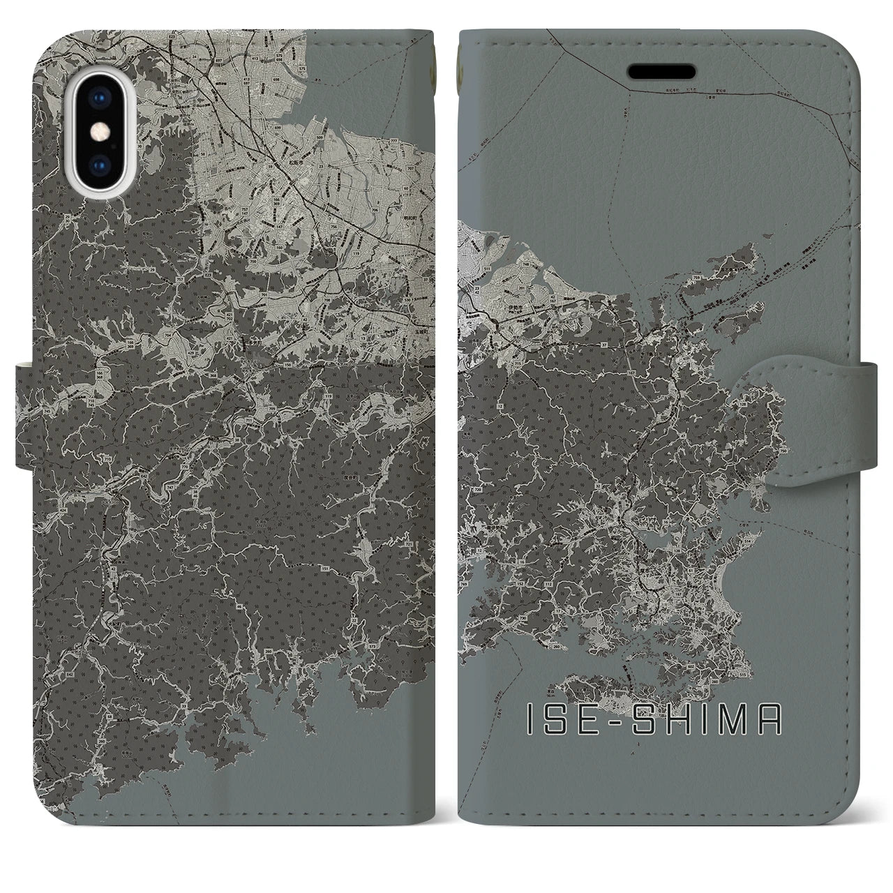 【伊勢志摩(三重県)】地図柄iPhoneケース(手帳タイプ)モノトーン・iPhone XS Max 用