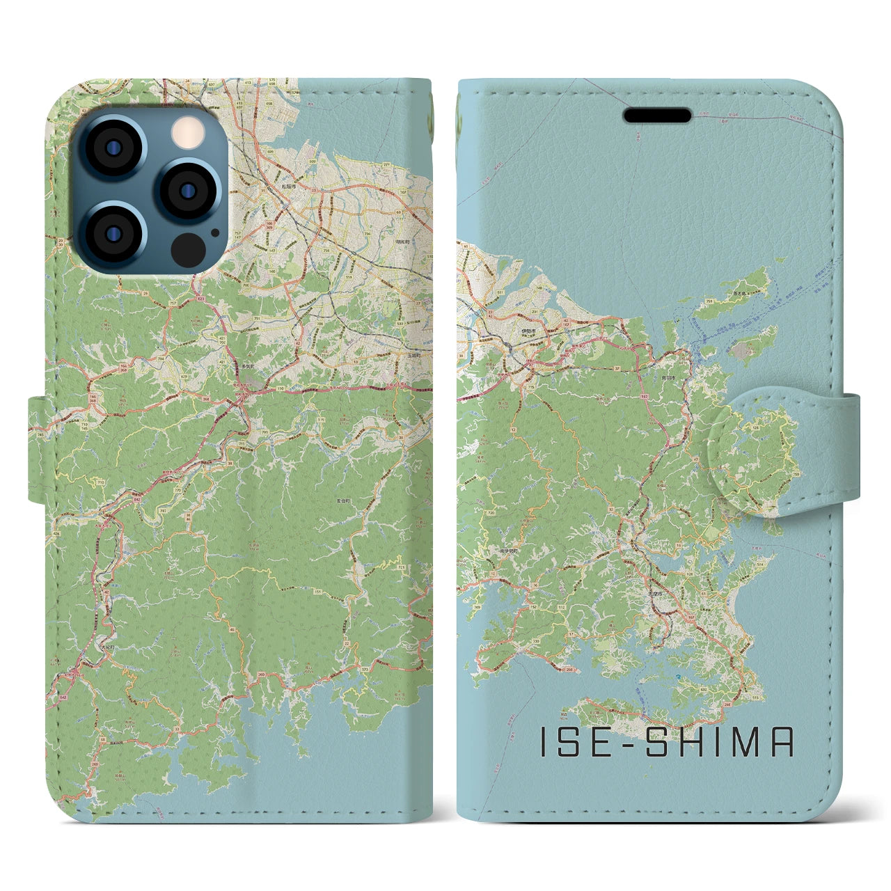 【伊勢志摩(三重県)】地図柄iPhoneケース(手帳タイプ)ナチュラル・iPhone 12 / 12 Pro 用