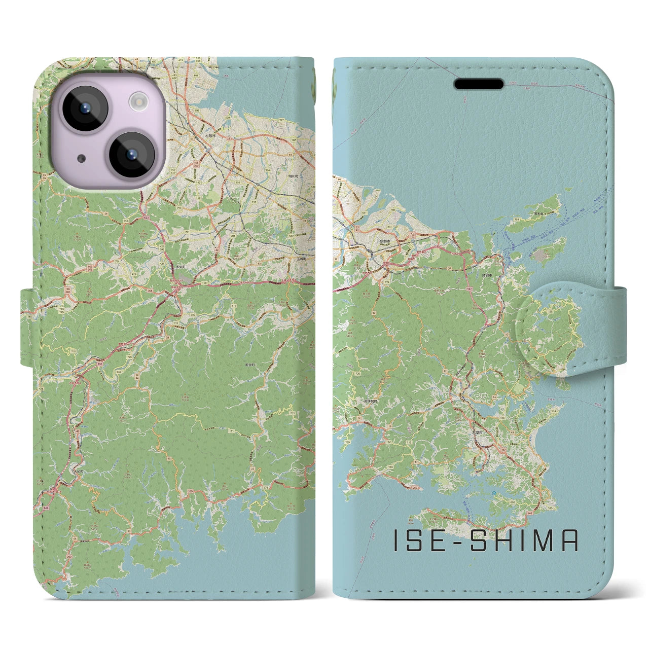 【伊勢志摩(三重県)】地図柄iPhoneケース(手帳タイプ)ナチュラル・iPhone 14 用