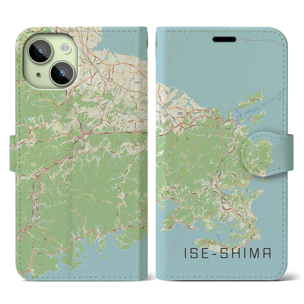 【伊勢志摩(三重県)】地図柄iPhoneケース(手帳タイプ)ナチュラル・iPhone 15 用