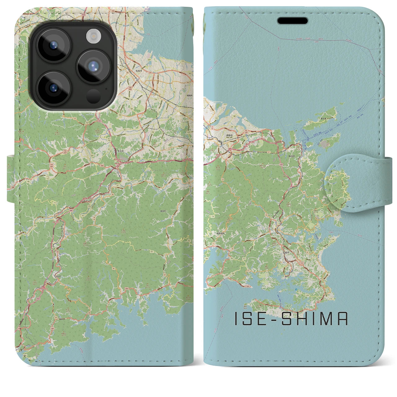 【伊勢志摩(三重県)】地図柄iPhoneケース(手帳タイプ)ナチュラル・iPhone 15 Pro Max 用