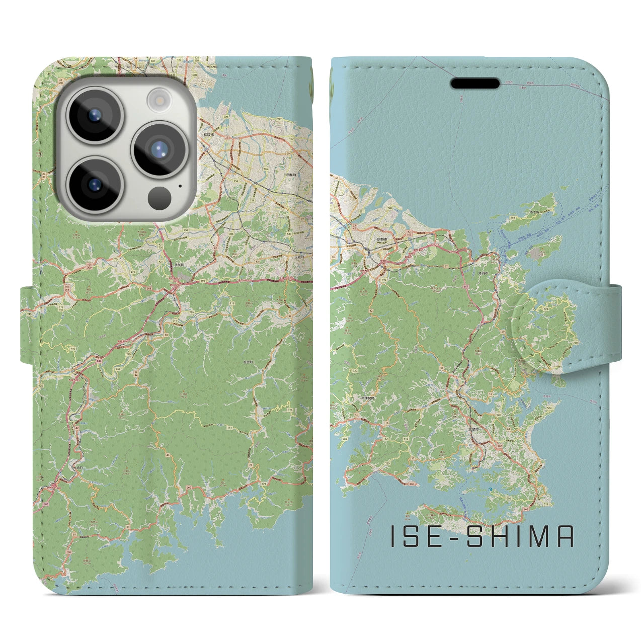 【伊勢志摩(三重県)】地図柄iPhoneケース(手帳タイプ)ナチュラル・iPhone 15 Pro 用