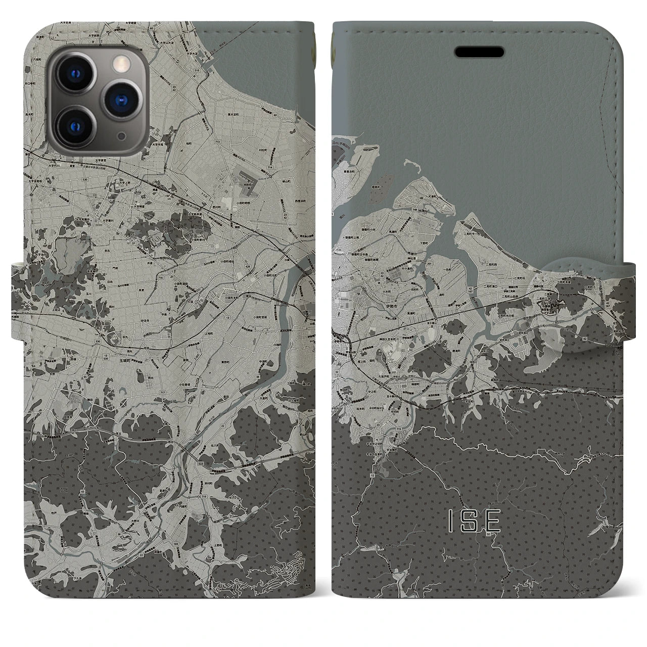 【伊勢(三重県)】地図柄iPhoneケース(手帳タイプ)モノトーン・iPhone 11 Pro Max 用