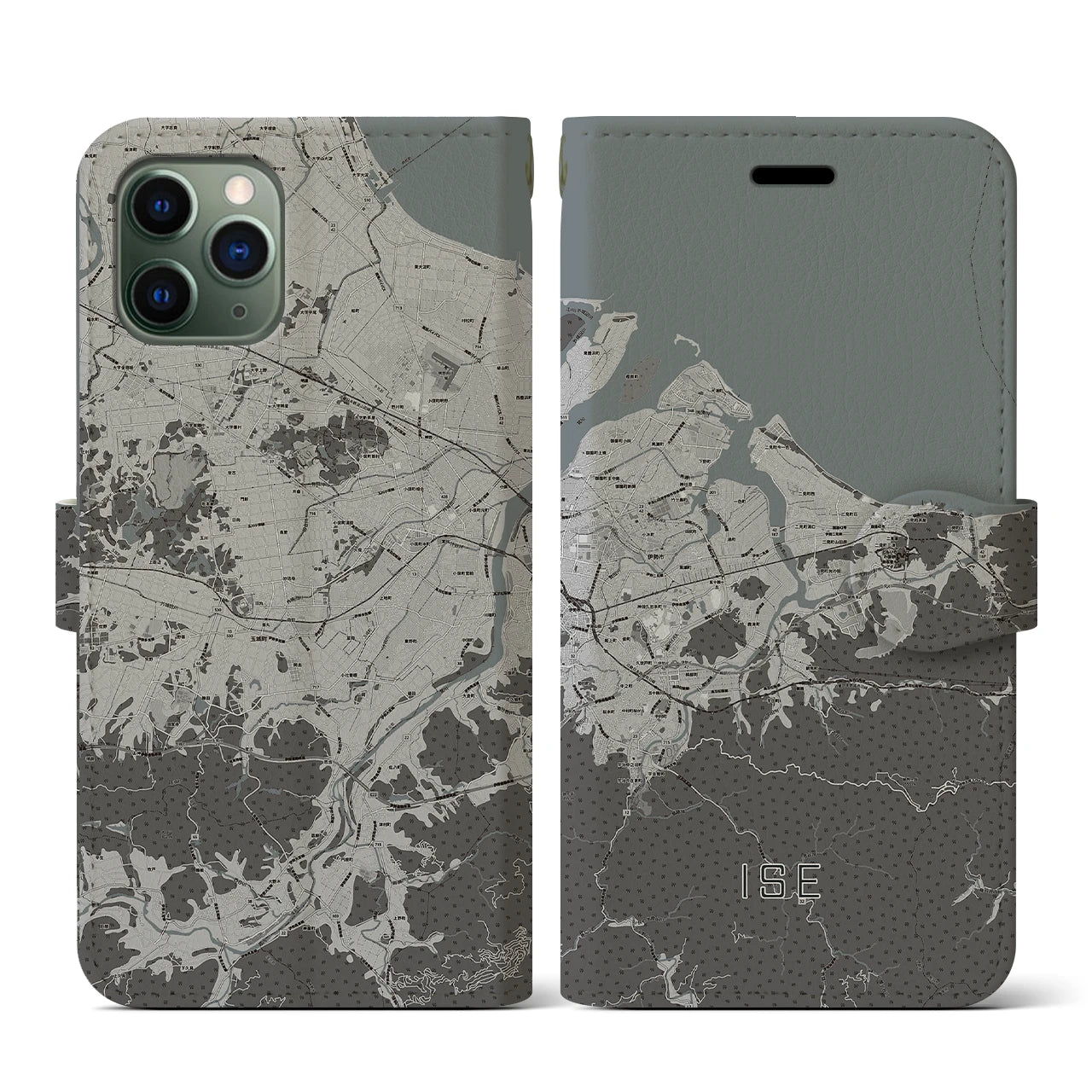 【伊勢(三重県)】地図柄iPhoneケース(手帳タイプ)モノトーン・iPhone 11 Pro 用