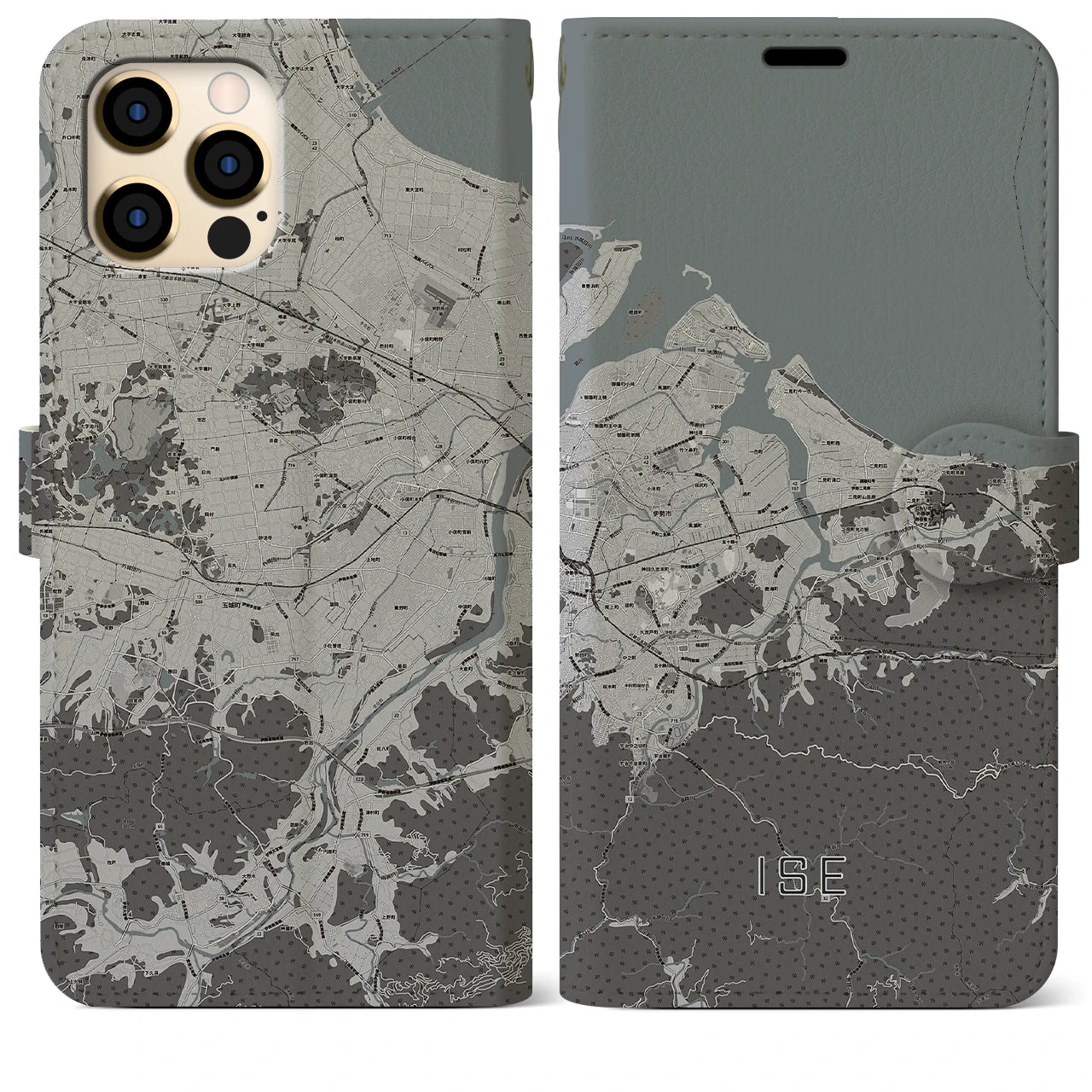 【伊勢(三重県)】地図柄iPhoneケース(手帳タイプ)モノトーン・iPhone 12 Pro Max 用