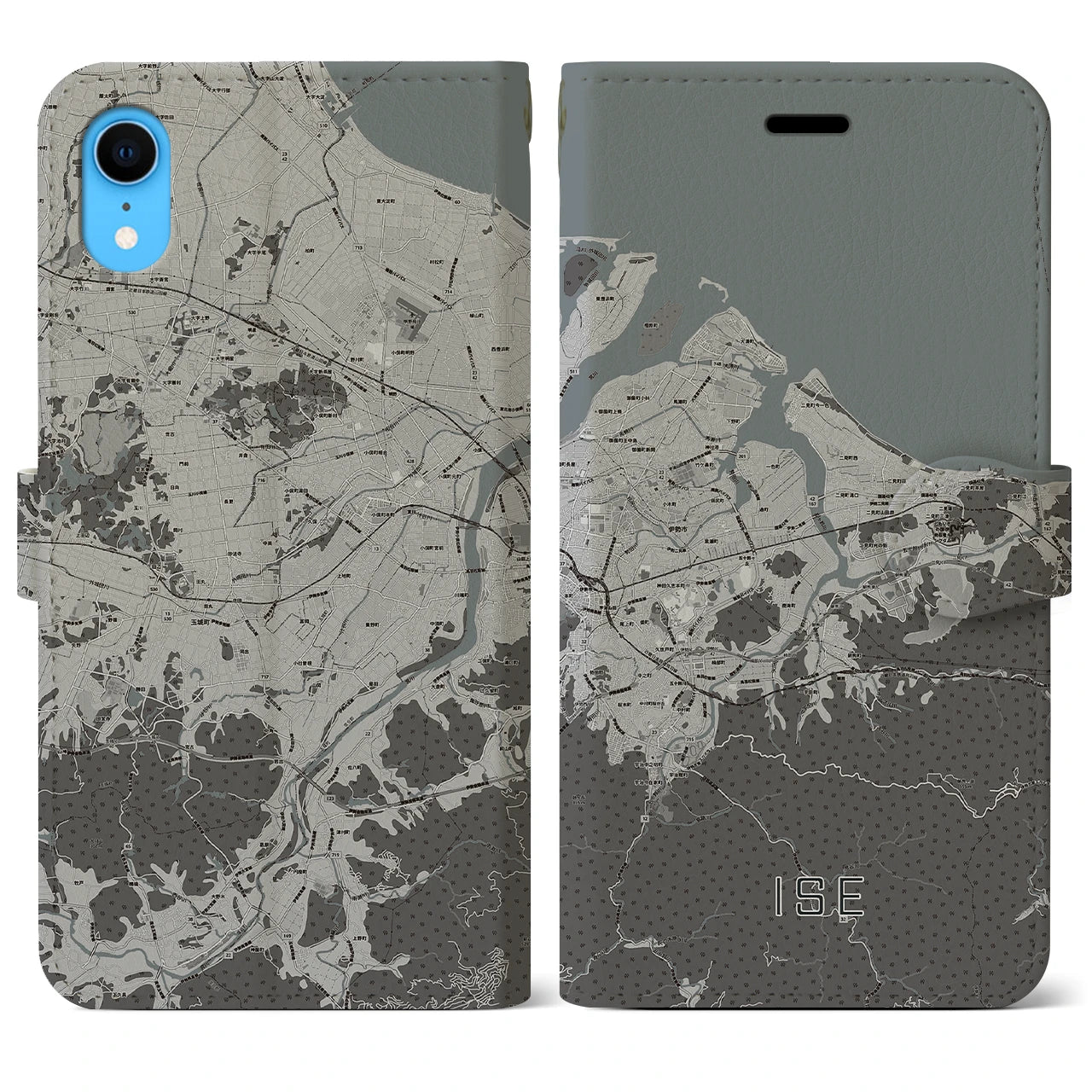 【伊勢(三重県)】地図柄iPhoneケース(手帳タイプ)モノトーン・iPhone XR 用