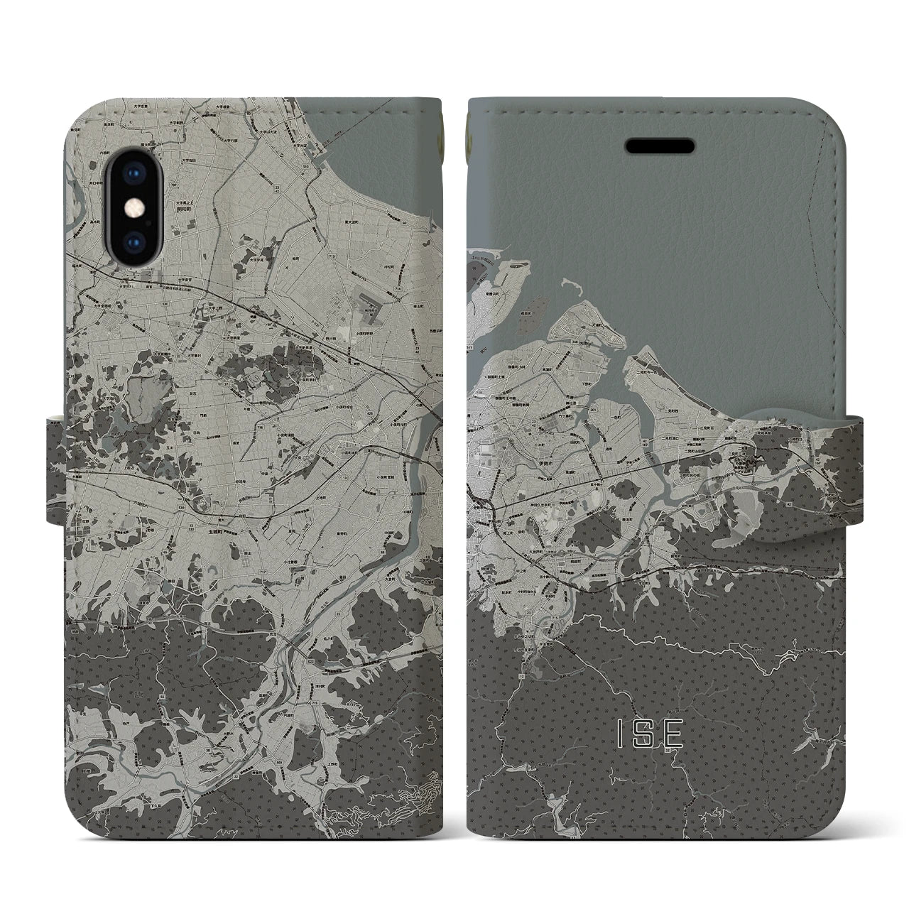【伊勢(三重県)】地図柄iPhoneケース(手帳タイプ)モノトーン・iPhone XS / X 用