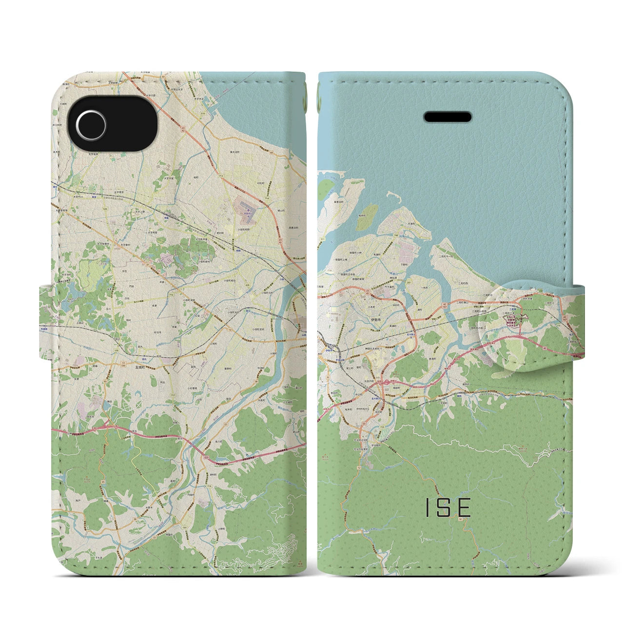 【伊勢(三重県)】地図柄iPhoneケース(手帳タイプ)ナチュラル・iPhone SE(第3 / 第2世代) / 8 / 7 / 6s / 6 用