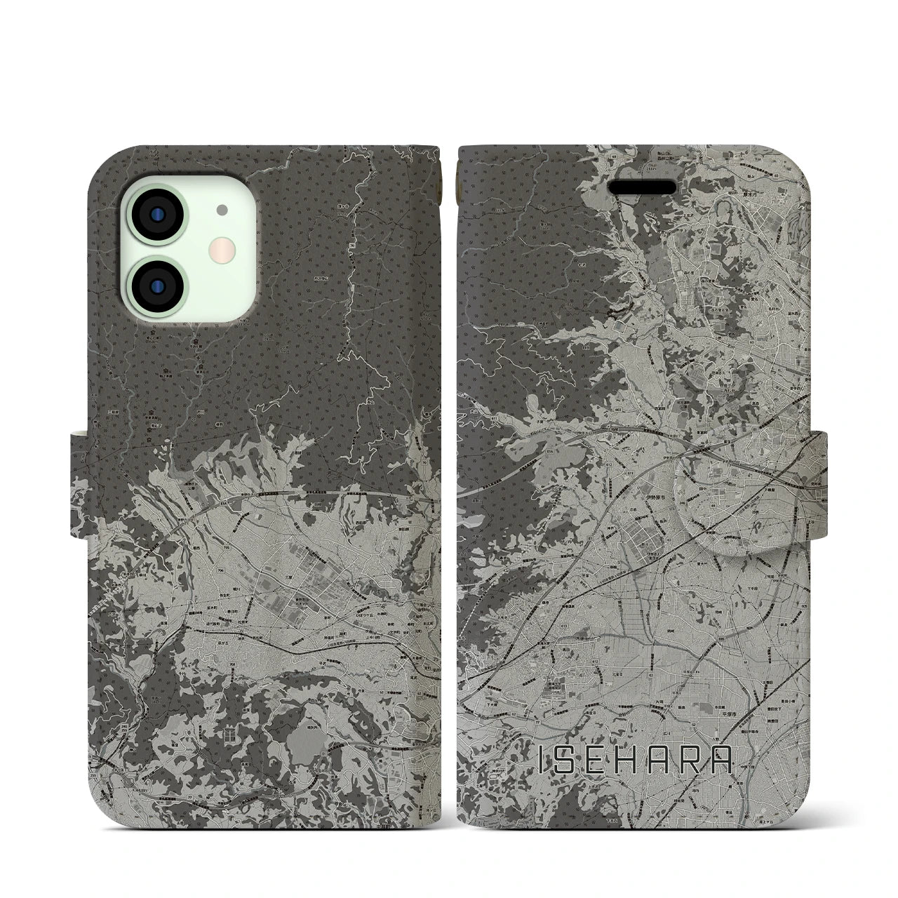 【伊勢原(神奈川県)】地図柄iPhoneケース(手帳タイプ)モノトーン・iPhone 12 mini 用