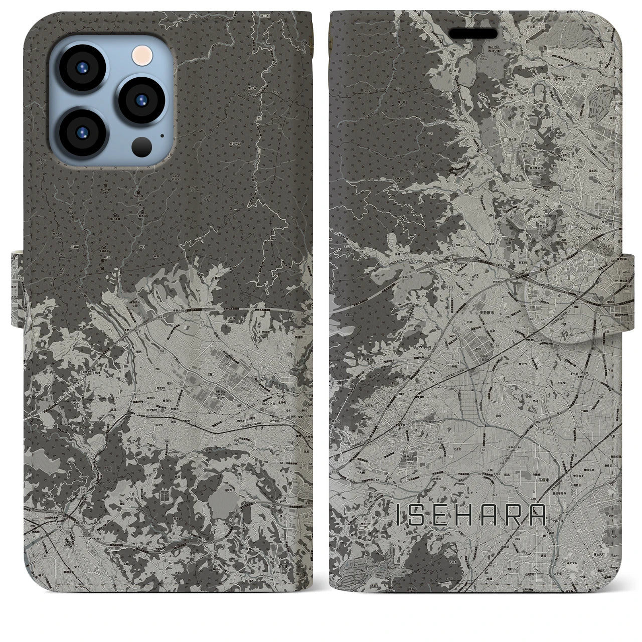 【伊勢原(神奈川県)】地図柄iPhoneケース(手帳タイプ)モノトーン・iPhone 13 Pro Max 用