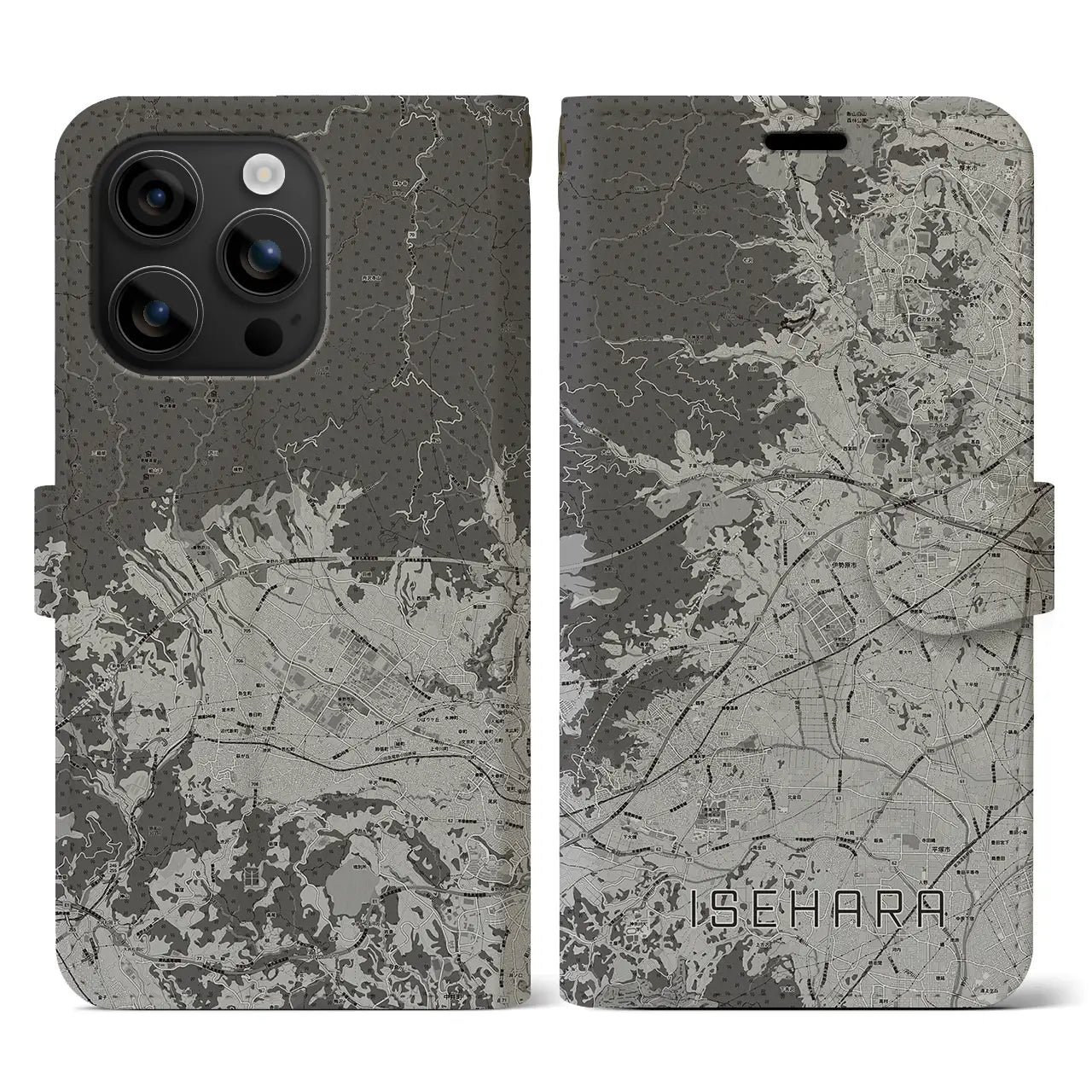 【伊勢原(神奈川県)】地図柄iPhoneケース(手帳タイプ)モノトーン・iPhone 16 用