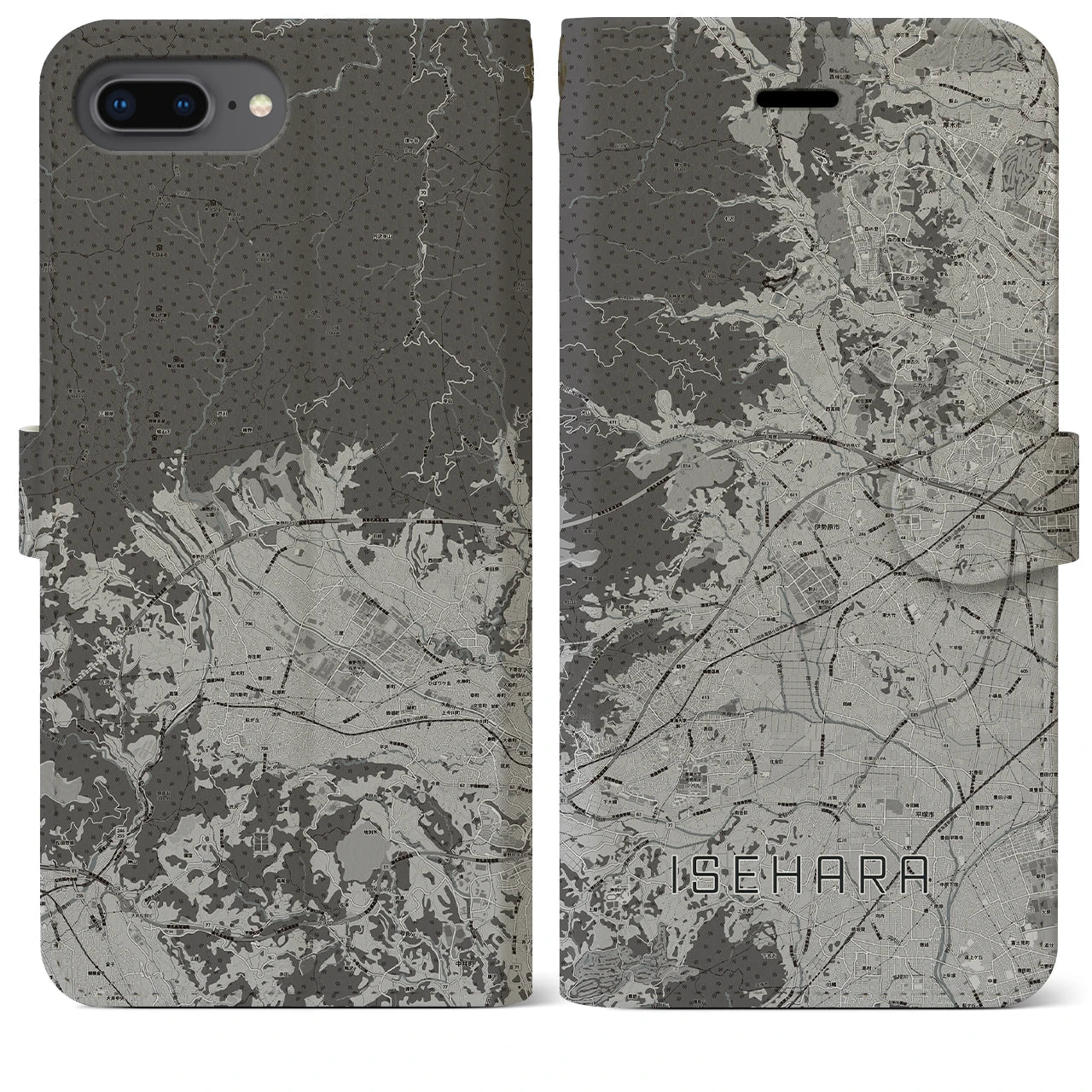 【伊勢原(神奈川県)】地図柄iPhoneケース(手帳タイプ)モノトーン・iPhone 8Plus /7Plus / 6sPlus / 6Plus 用