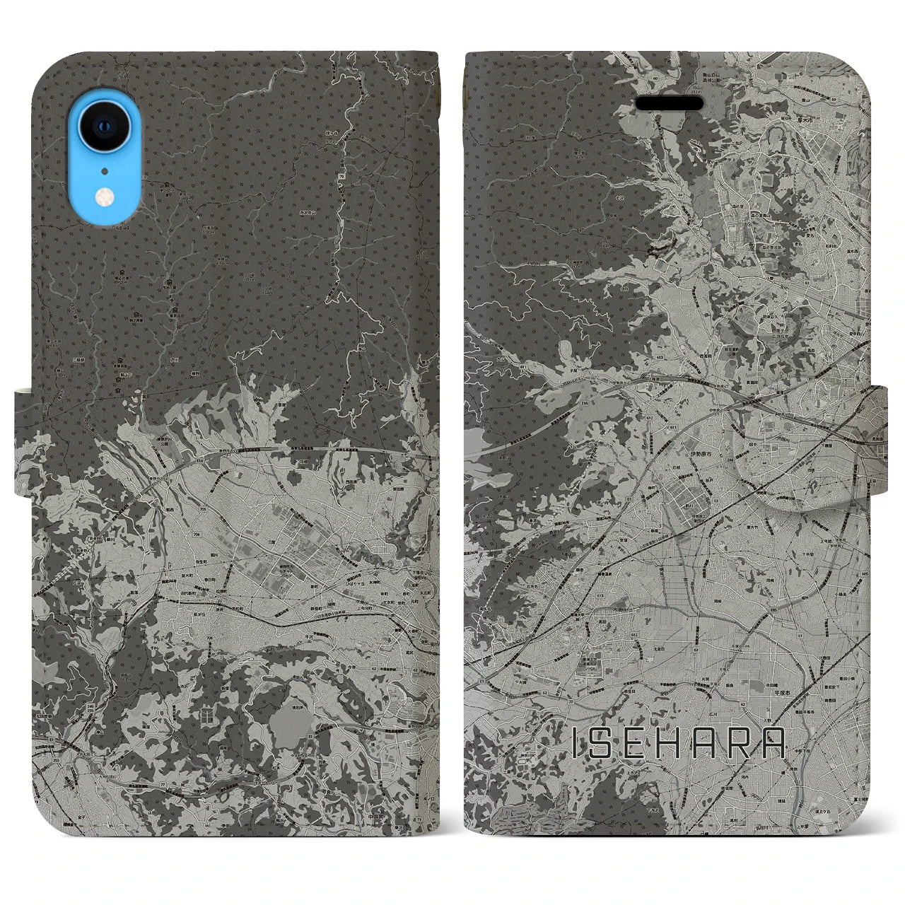 【伊勢原(神奈川県)】地図柄iPhoneケース(手帳タイプ)モノトーン・iPhone XR 用