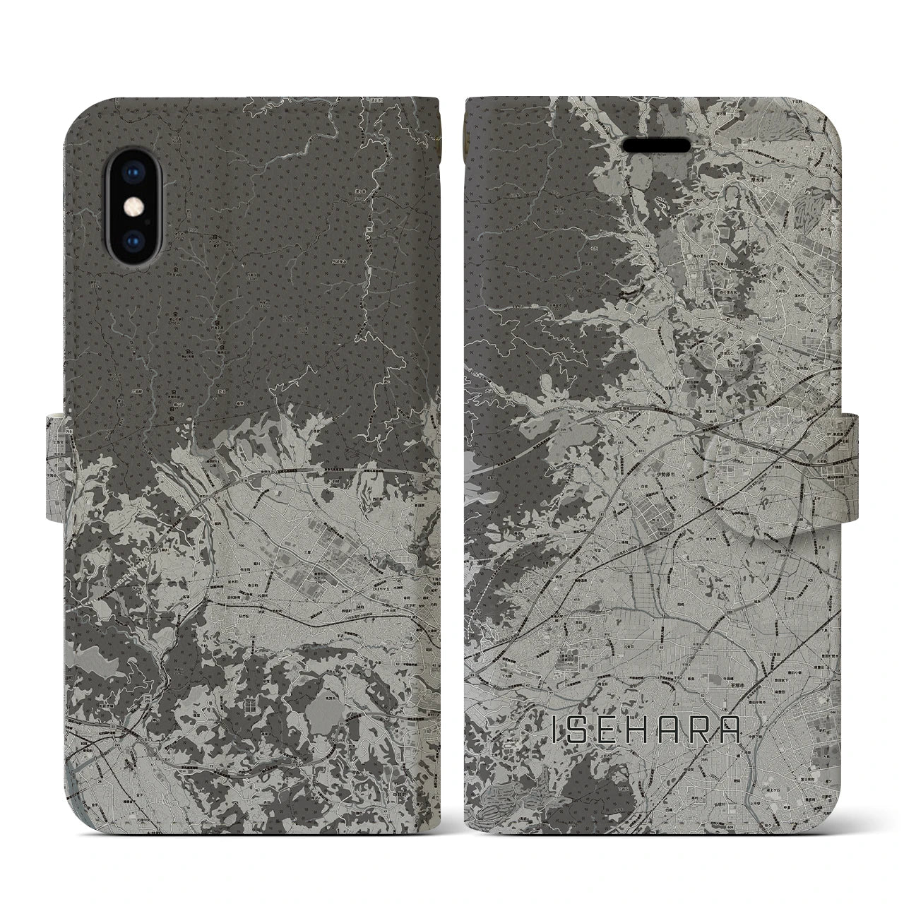 【伊勢原(神奈川県)】地図柄iPhoneケース(手帳タイプ)モノトーン・iPhone XS / X 用
