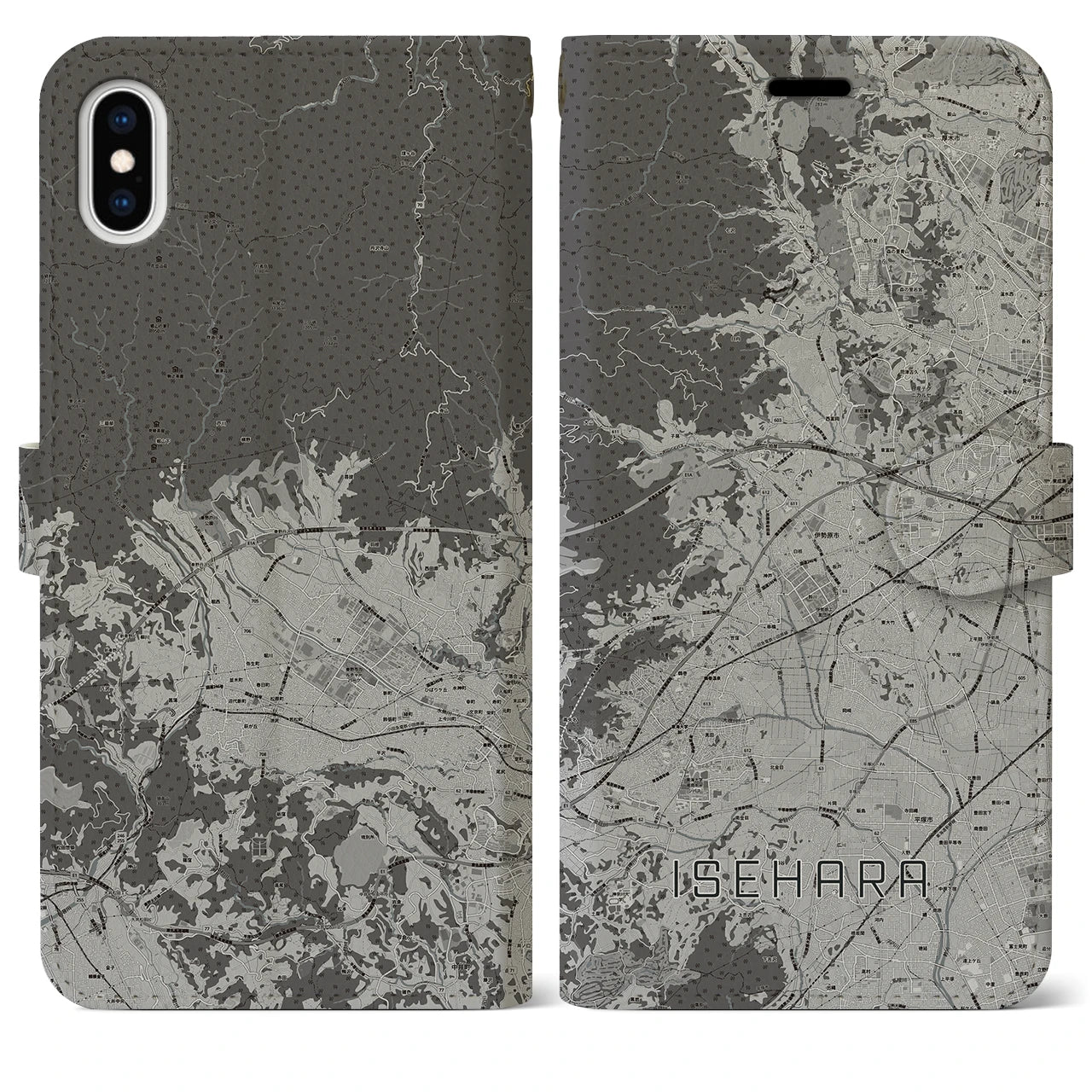 【伊勢原(神奈川県)】地図柄iPhoneケース(手帳タイプ)モノトーン・iPhone XS Max 用