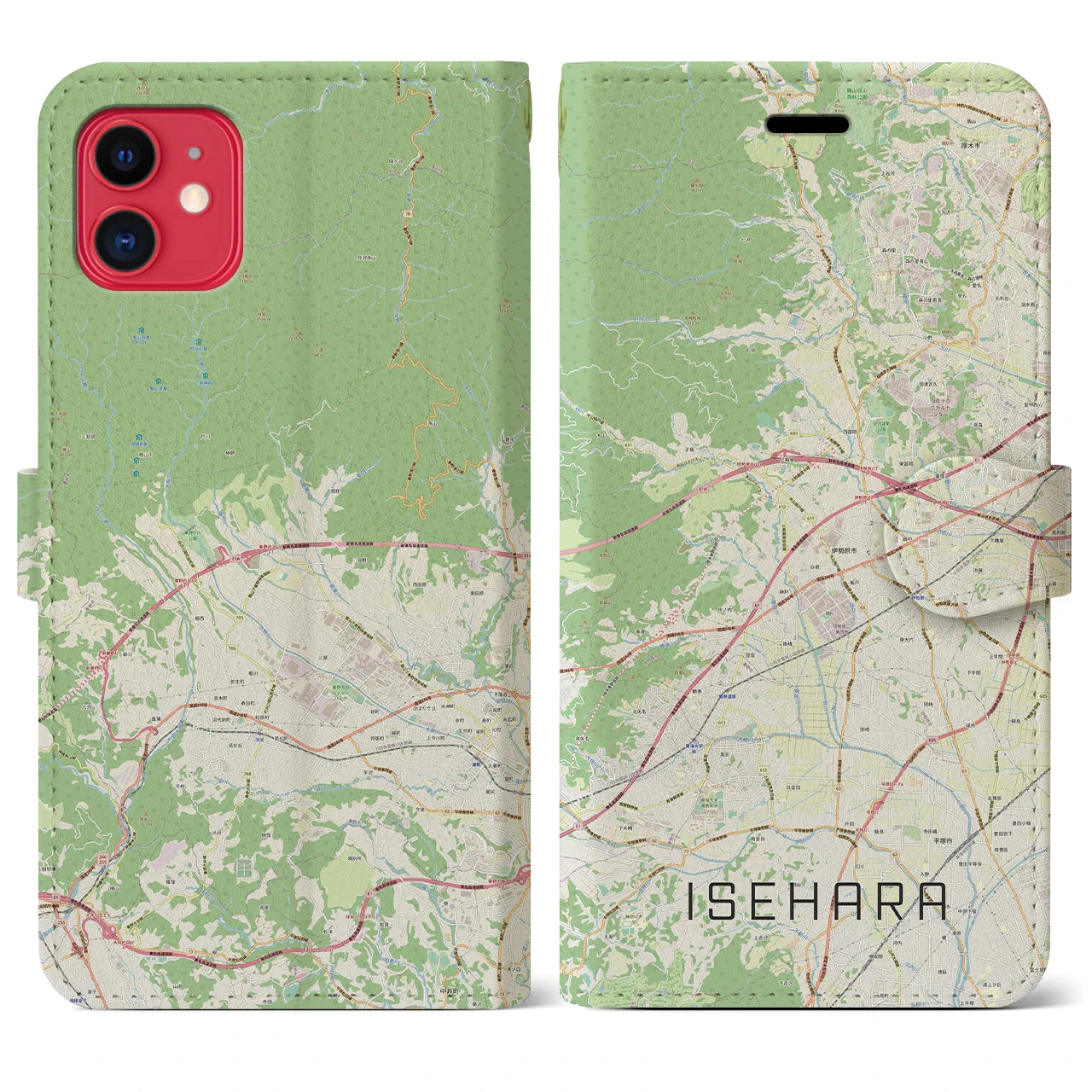 【伊勢原(神奈川県)】地図柄iPhoneケース(手帳タイプ)ナチュラル・iPhone 11 用