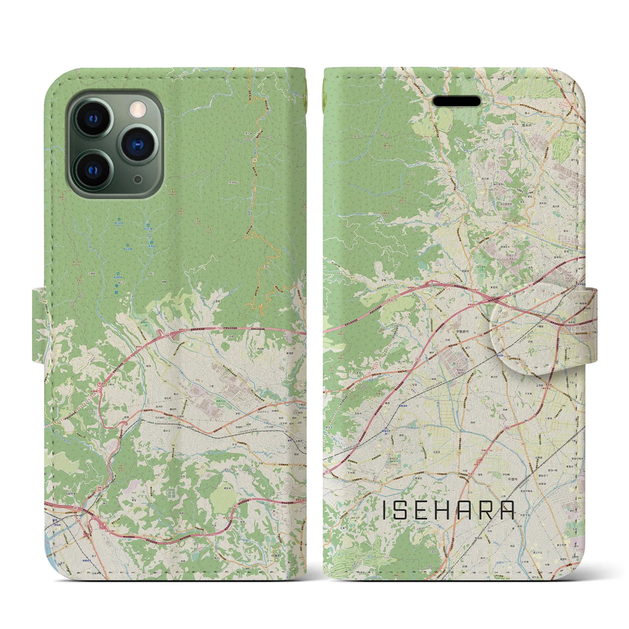 【伊勢原(神奈川県)】地図柄iPhoneケース(手帳タイプ)ナチュラル・iPhone 11 Pro 用