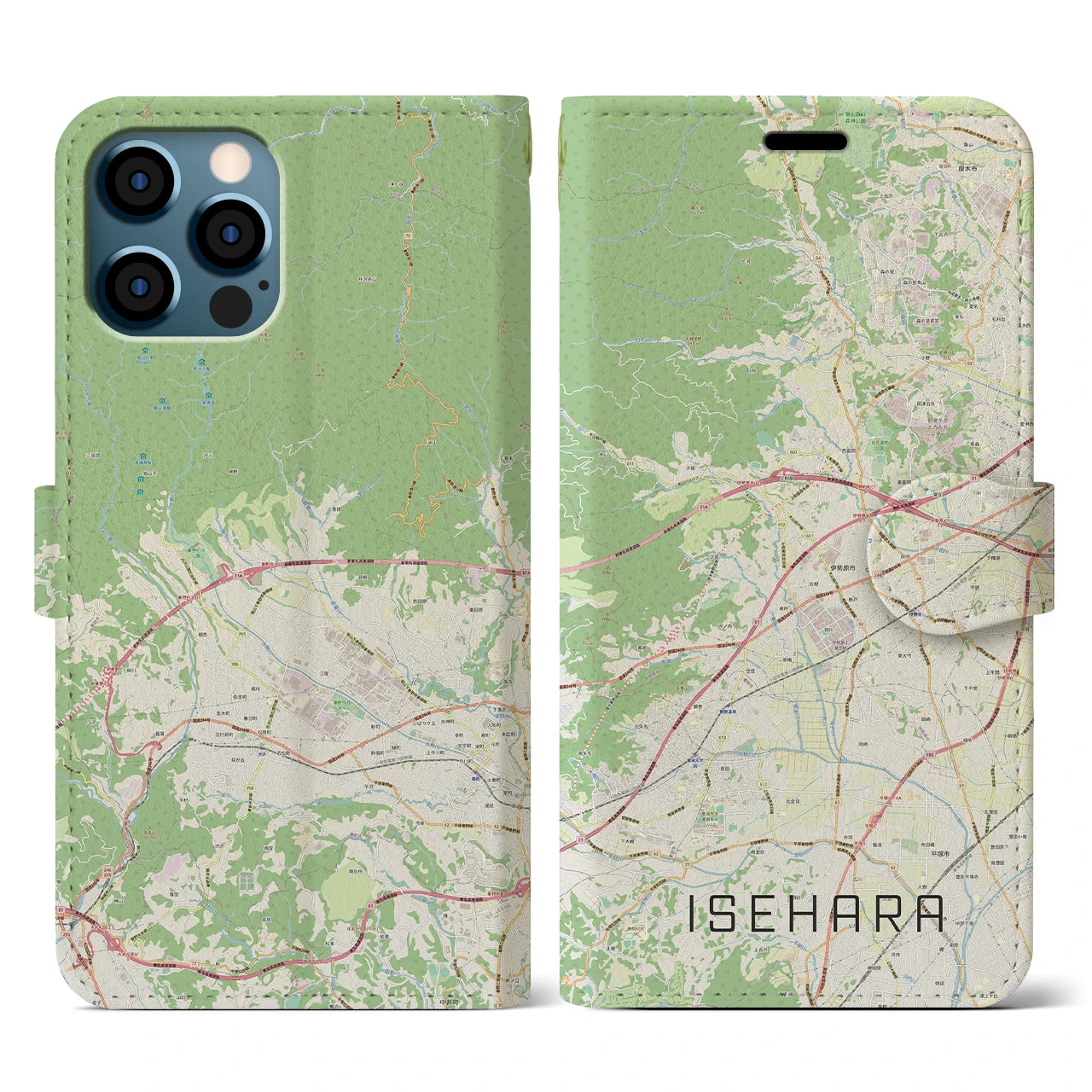 【伊勢原(神奈川県)】地図柄iPhoneケース(手帳タイプ)ナチュラル・iPhone 12 / 12 Pro 用