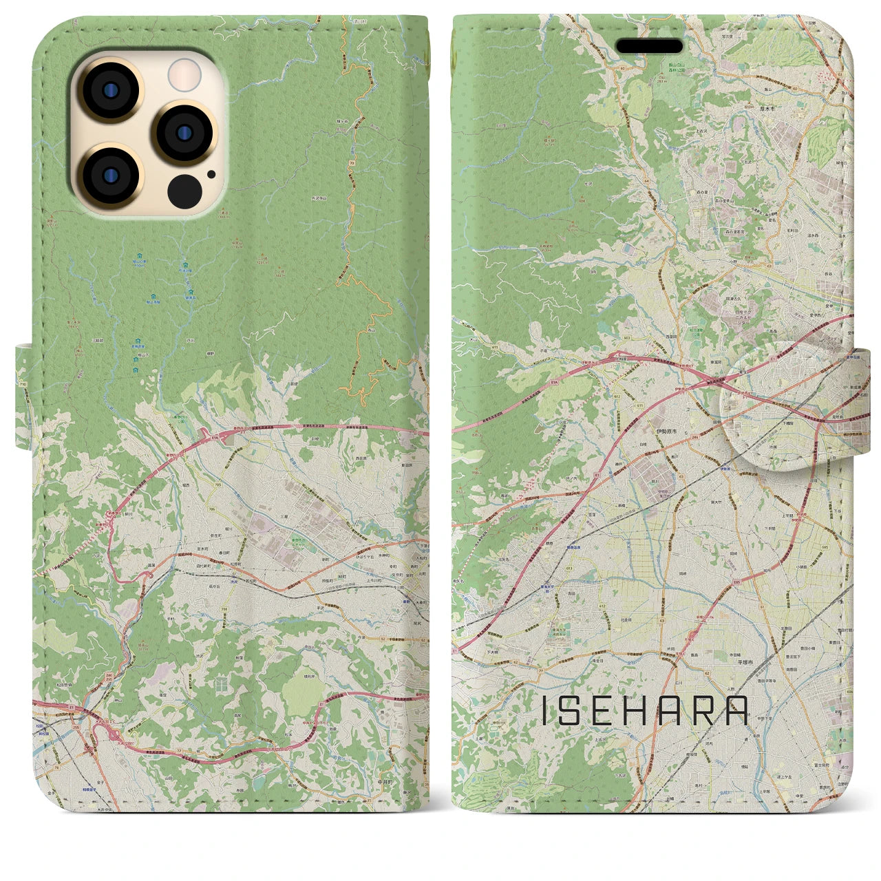 【伊勢原(神奈川県)】地図柄iPhoneケース(手帳タイプ)ナチュラル・iPhone 12 Pro Max 用