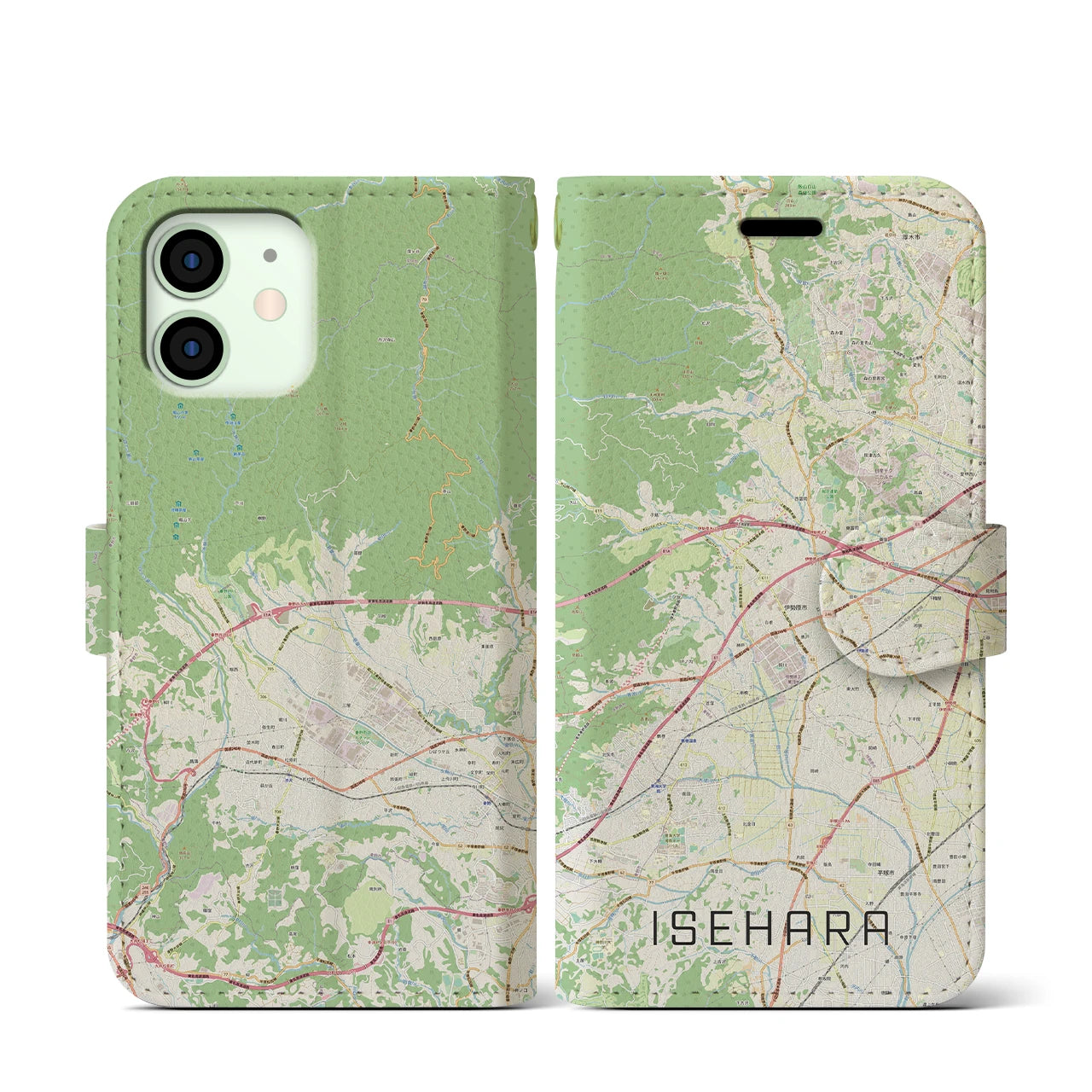 【伊勢原(神奈川県)】地図柄iPhoneケース(手帳タイプ)ナチュラル・iPhone 12 mini 用
