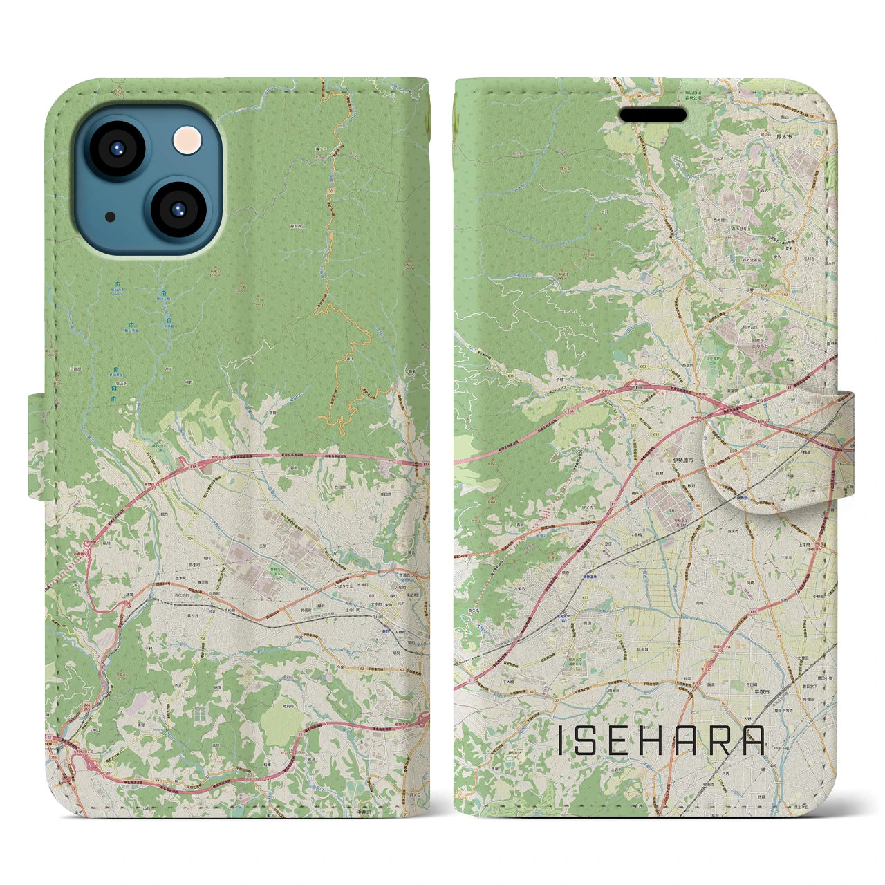 【伊勢原(神奈川県)】地図柄iPhoneケース(手帳タイプ)ナチュラル・iPhone 13 用