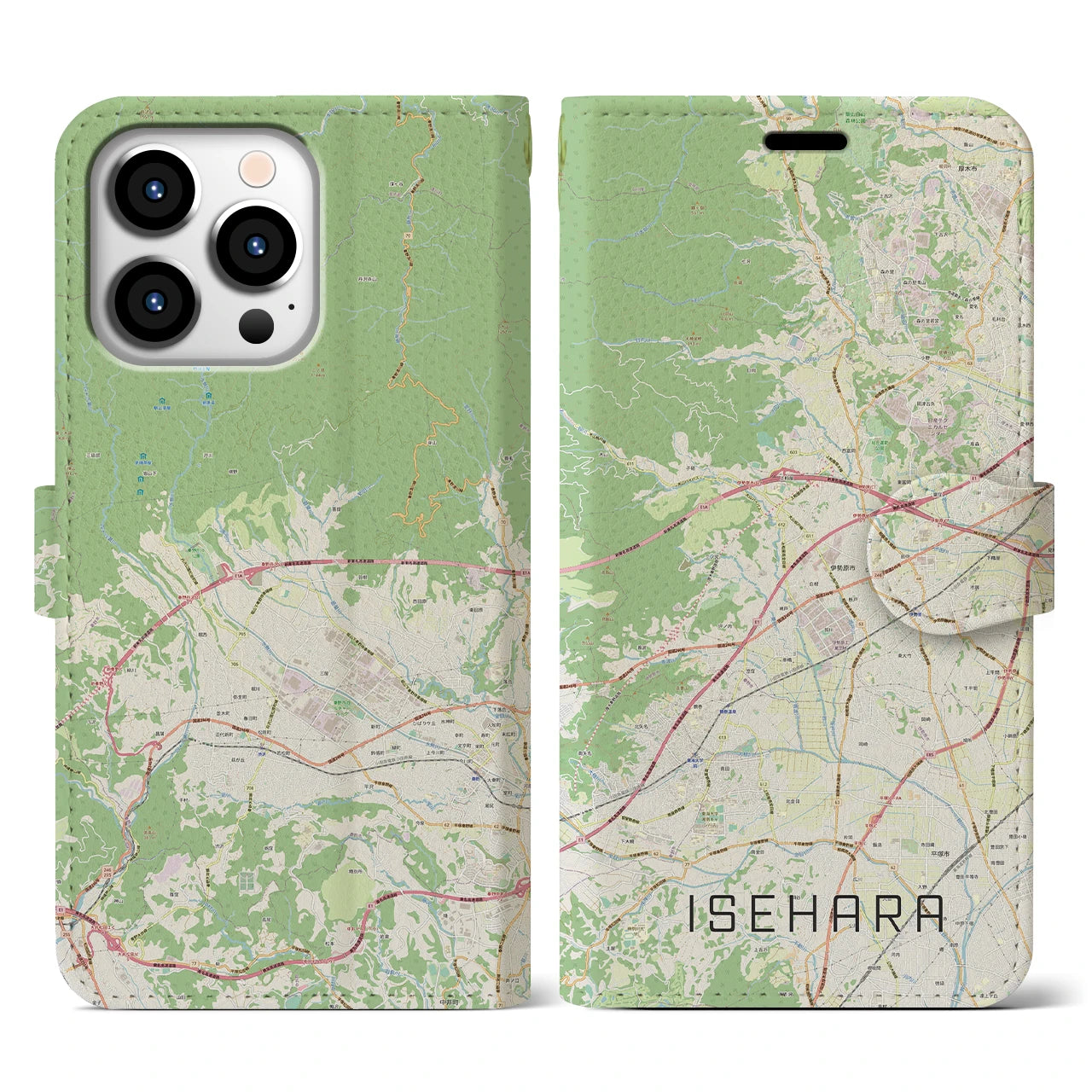 【伊勢原(神奈川県)】地図柄iPhoneケース(手帳タイプ)ナチュラル・iPhone 13 Pro 用