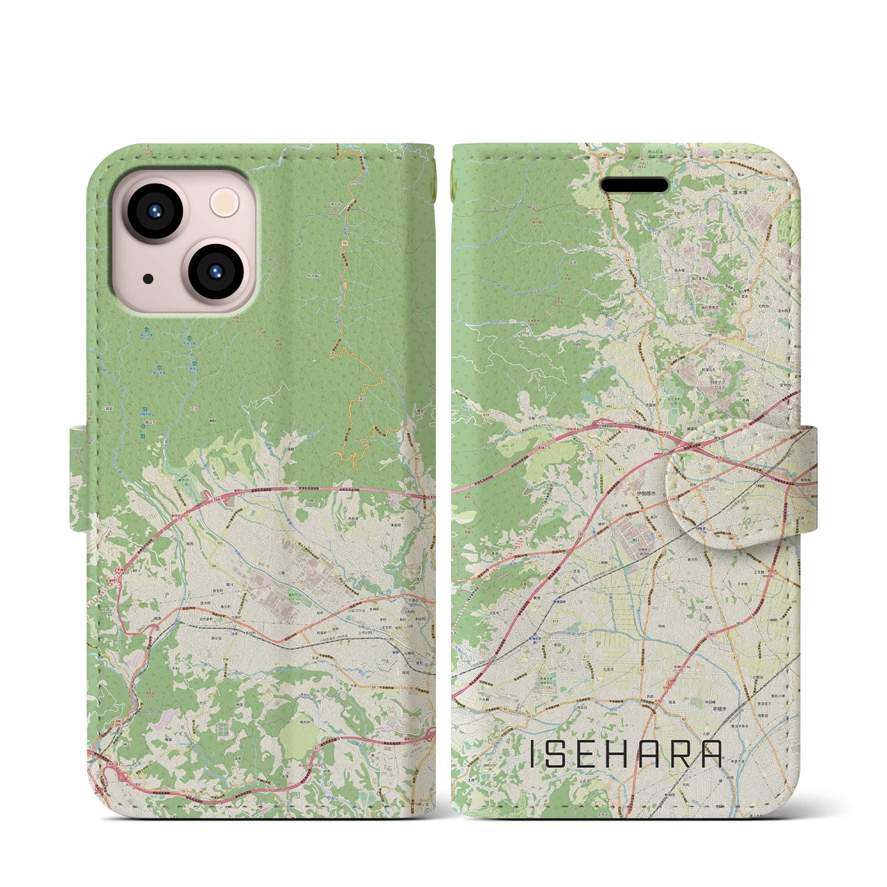 【伊勢原(神奈川県)】地図柄iPhoneケース(手帳タイプ)ナチュラル・iPhone 13 mini 用