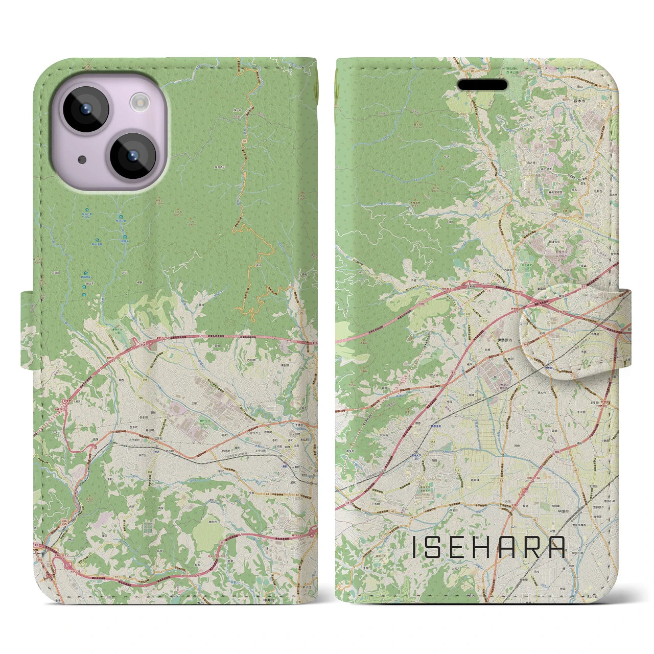 【伊勢原(神奈川県)】地図柄iPhoneケース(手帳タイプ)ナチュラル・iPhone 14 用