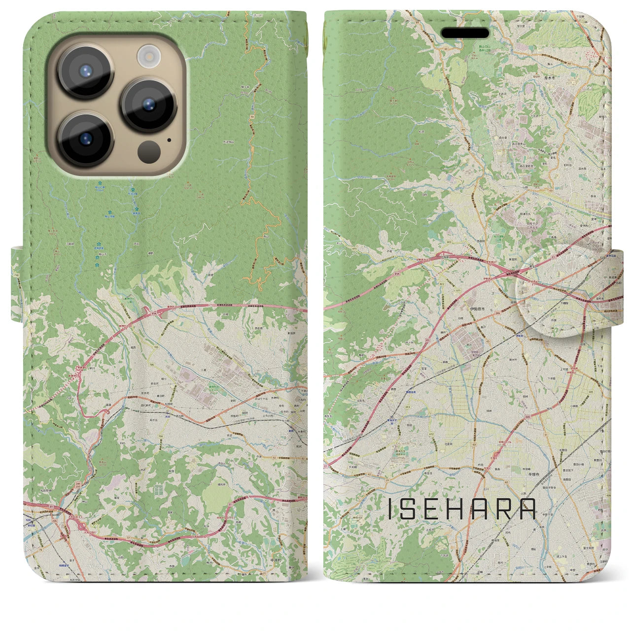 【伊勢原(神奈川県)】地図柄iPhoneケース(手帳タイプ)ナチュラル・iPhone 14 Pro Max 用