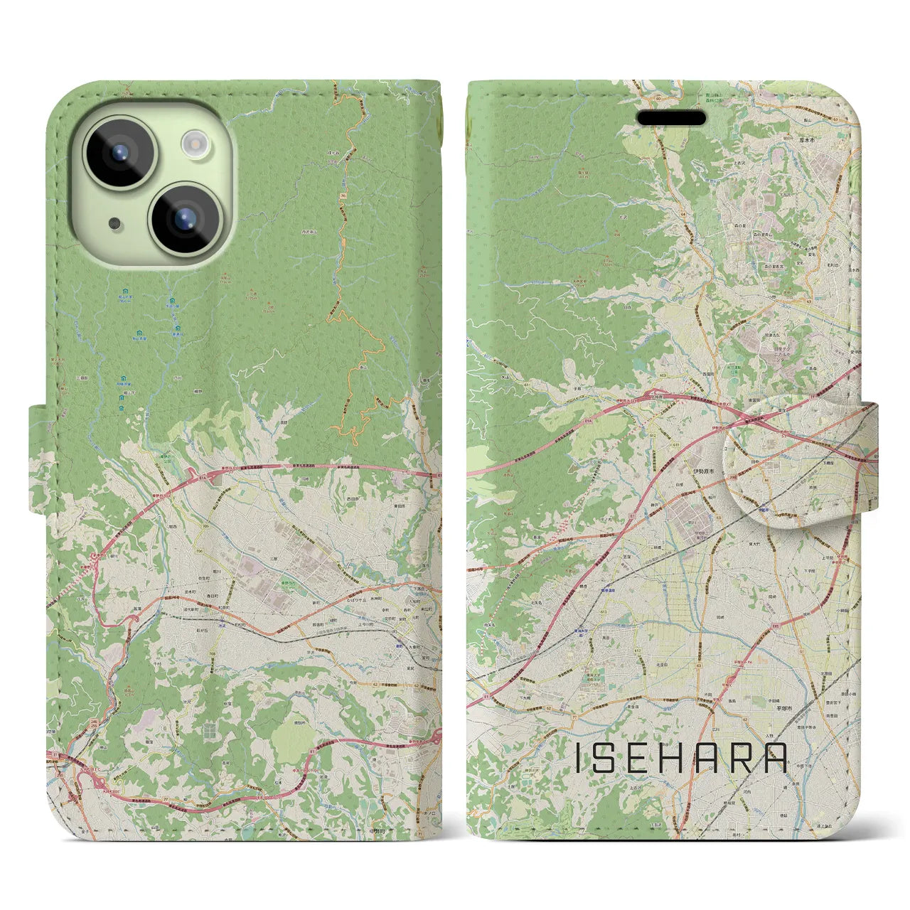 【伊勢原(神奈川県)】地図柄iPhoneケース(手帳タイプ)ナチュラル・iPhone 15 用