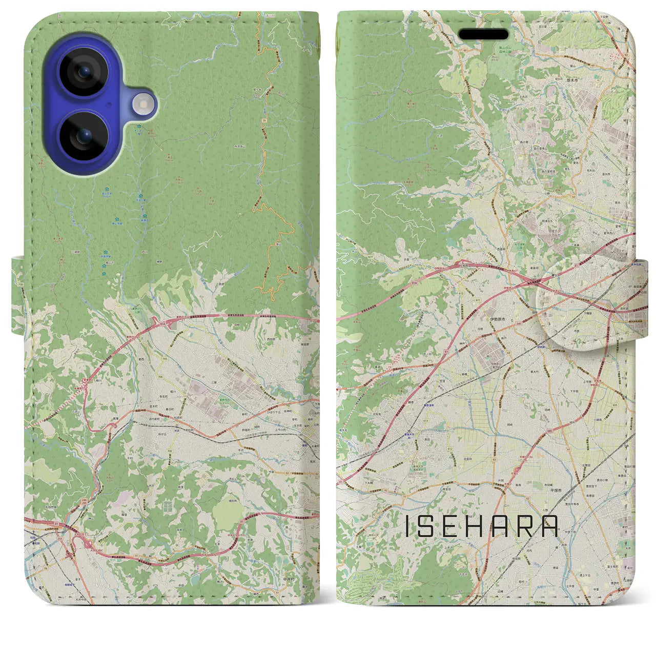 【伊勢原(神奈川県)】地図柄iPhoneケース(手帳タイプ)ナチュラル・iPhone 16 Pro Max 用