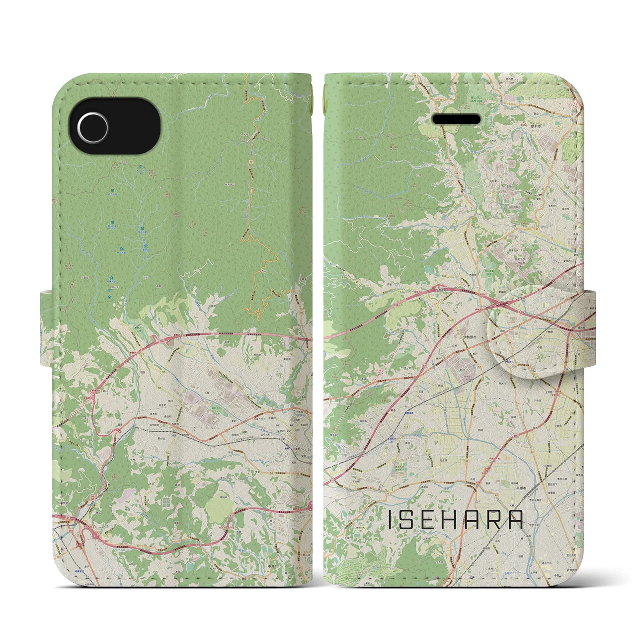 【伊勢原(神奈川県)】地図柄iPhoneケース(手帳タイプ)ナチュラル・iPhone SE(第3 / 第2世代) / 8 / 7 / 6s / 6 用