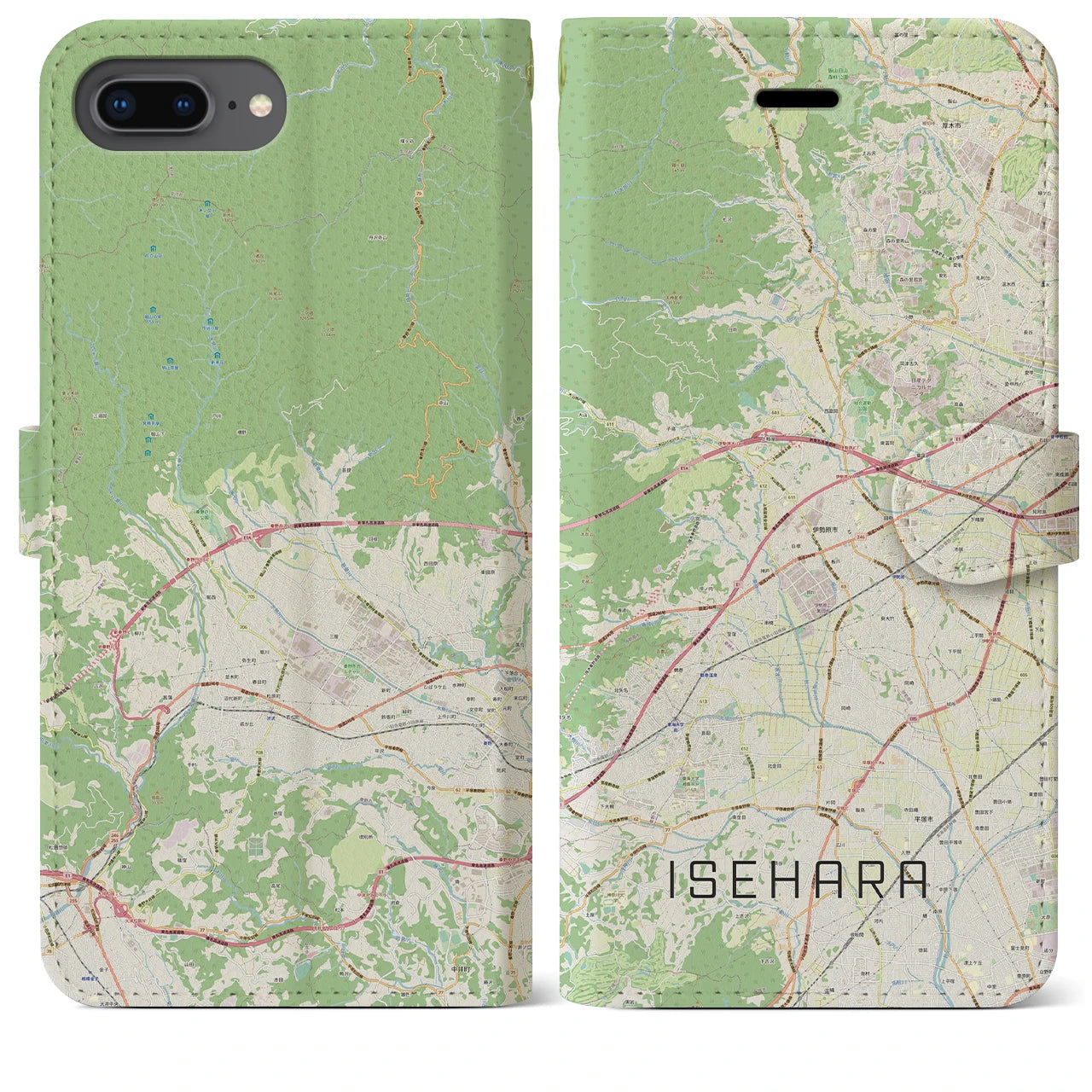 【伊勢原(神奈川県)】地図柄iPhoneケース(手帳タイプ)ナチュラル・iPhone 8Plus /7Plus / 6sPlus / 6Plus 用