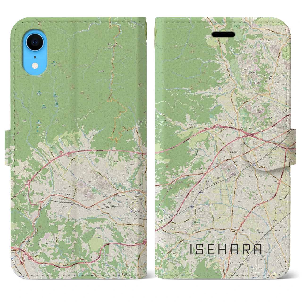 【伊勢原(神奈川県)】地図柄iPhoneケース(手帳タイプ)ナチュラル・iPhone XR 用