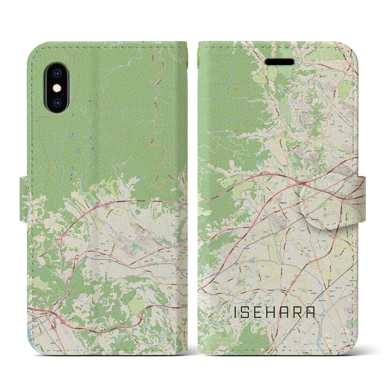 【伊勢原(神奈川県)】地図柄iPhoneケース(手帳タイプ)ナチュラル・iPhone XS / X 用