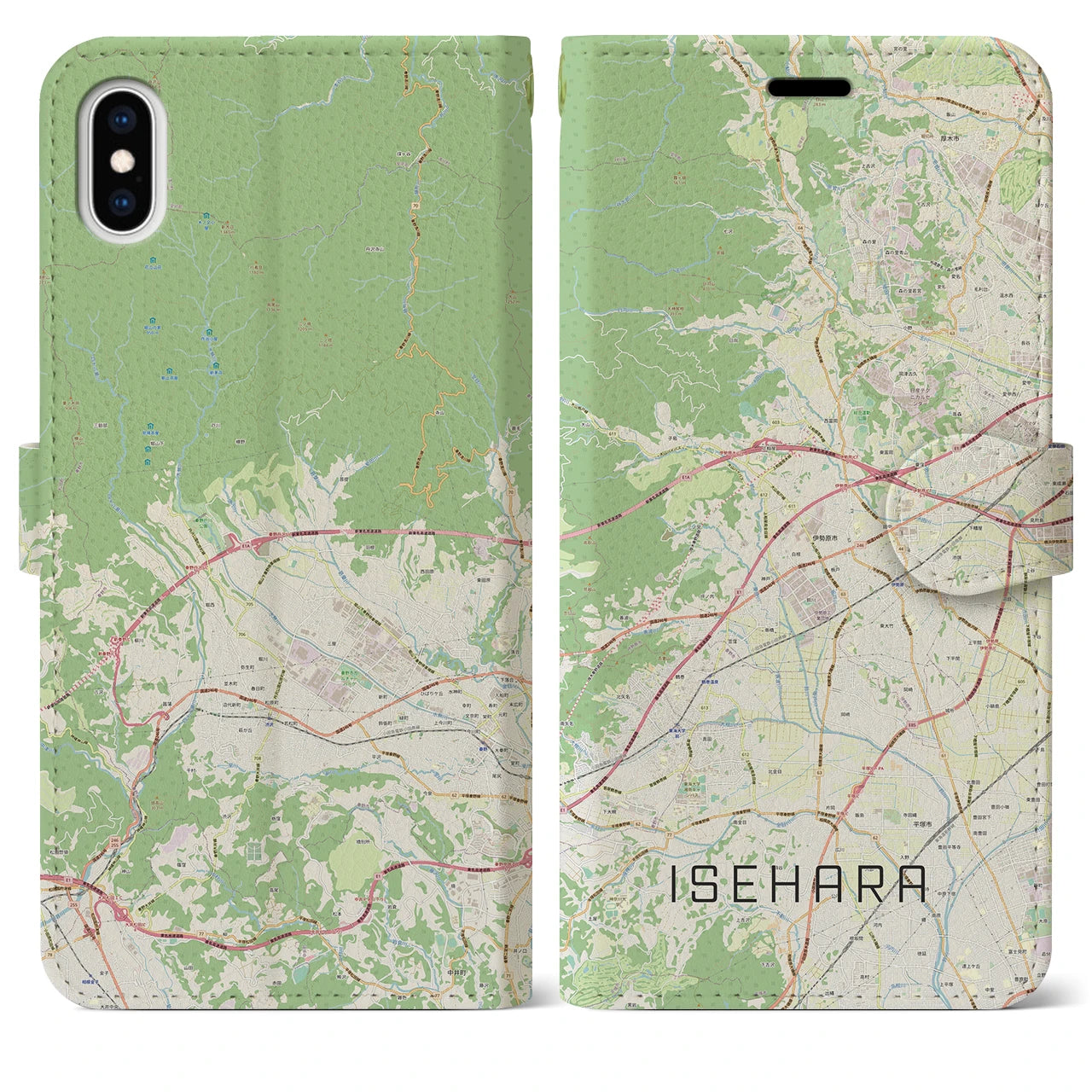 【伊勢原(神奈川県)】地図柄iPhoneケース(手帳タイプ)ナチュラル・iPhone XS Max 用
