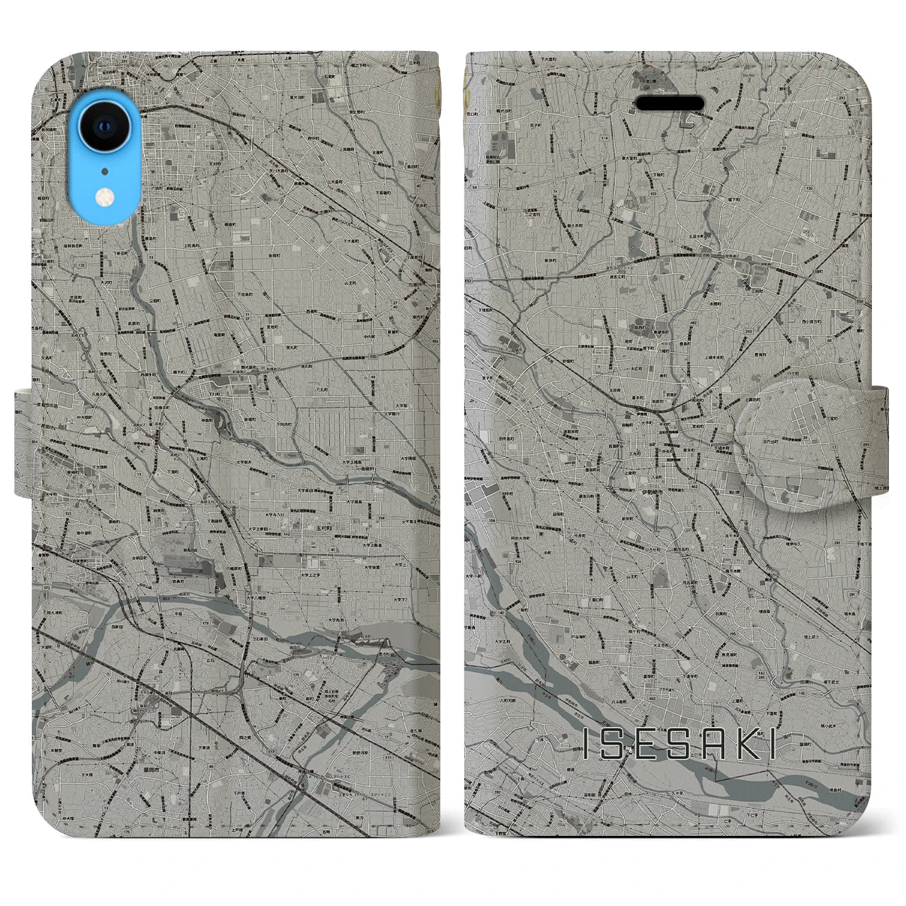 【伊勢崎(群馬県)】地図柄iPhoneケース(手帳タイプ)モノトーン・iPhone XR 用