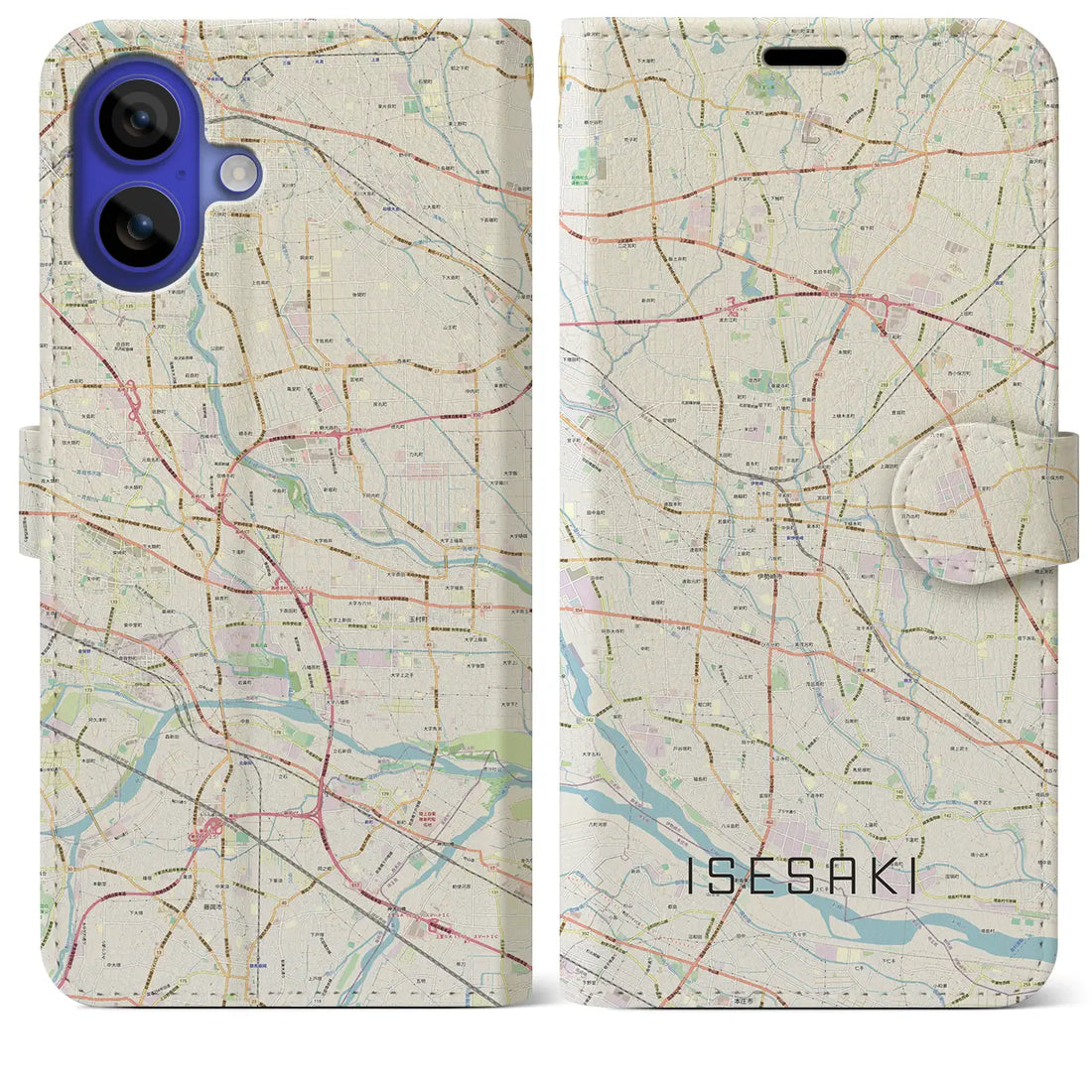 【伊勢崎(群馬県)】地図柄iPhoneケース(手帳タイプ)ナチュラル・iPhone 16 Pro Max 用
