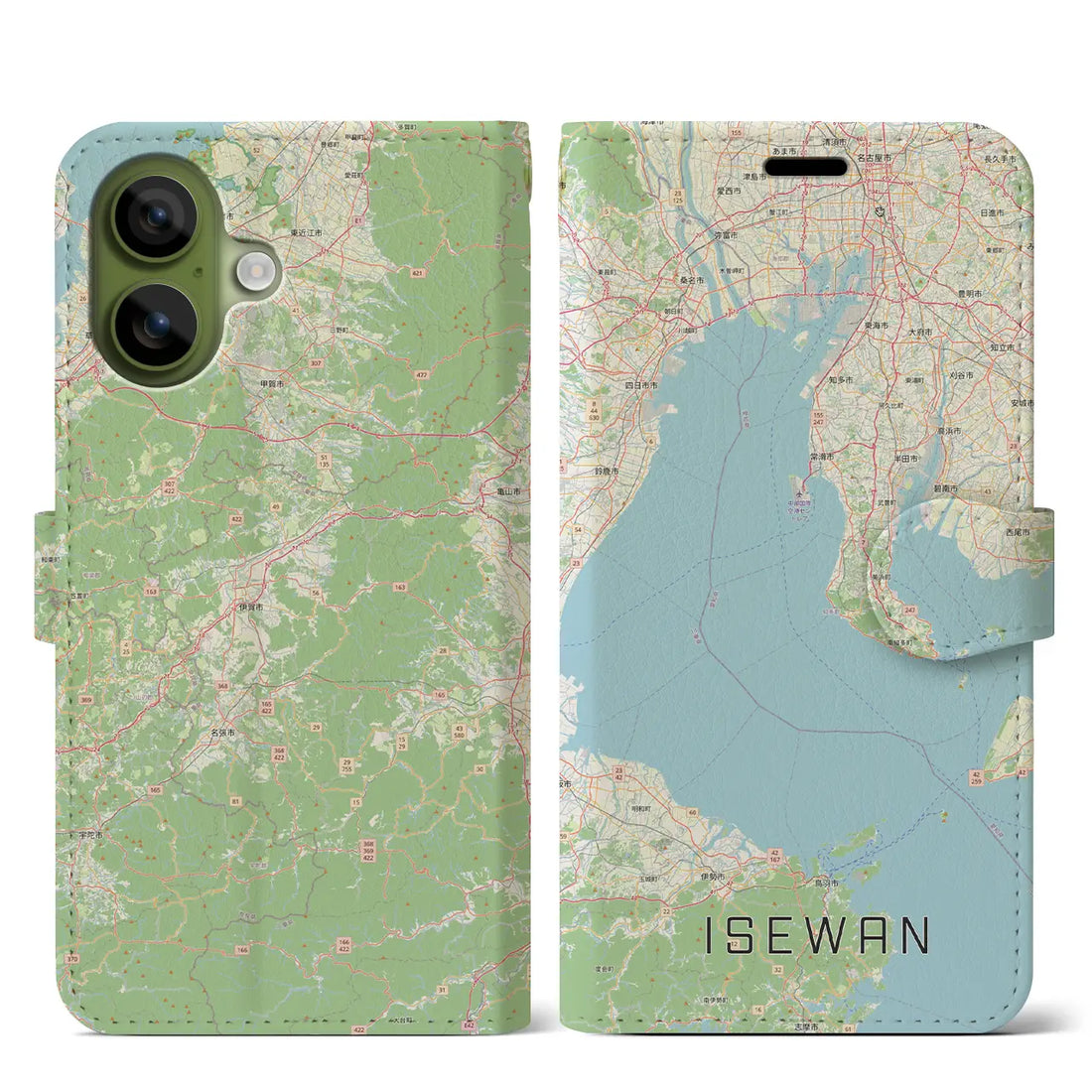 【伊勢湾(三重県)】地図柄iPhoneケース(手帳タイプ)モノトーン・iPhone 17 Pro Max 用