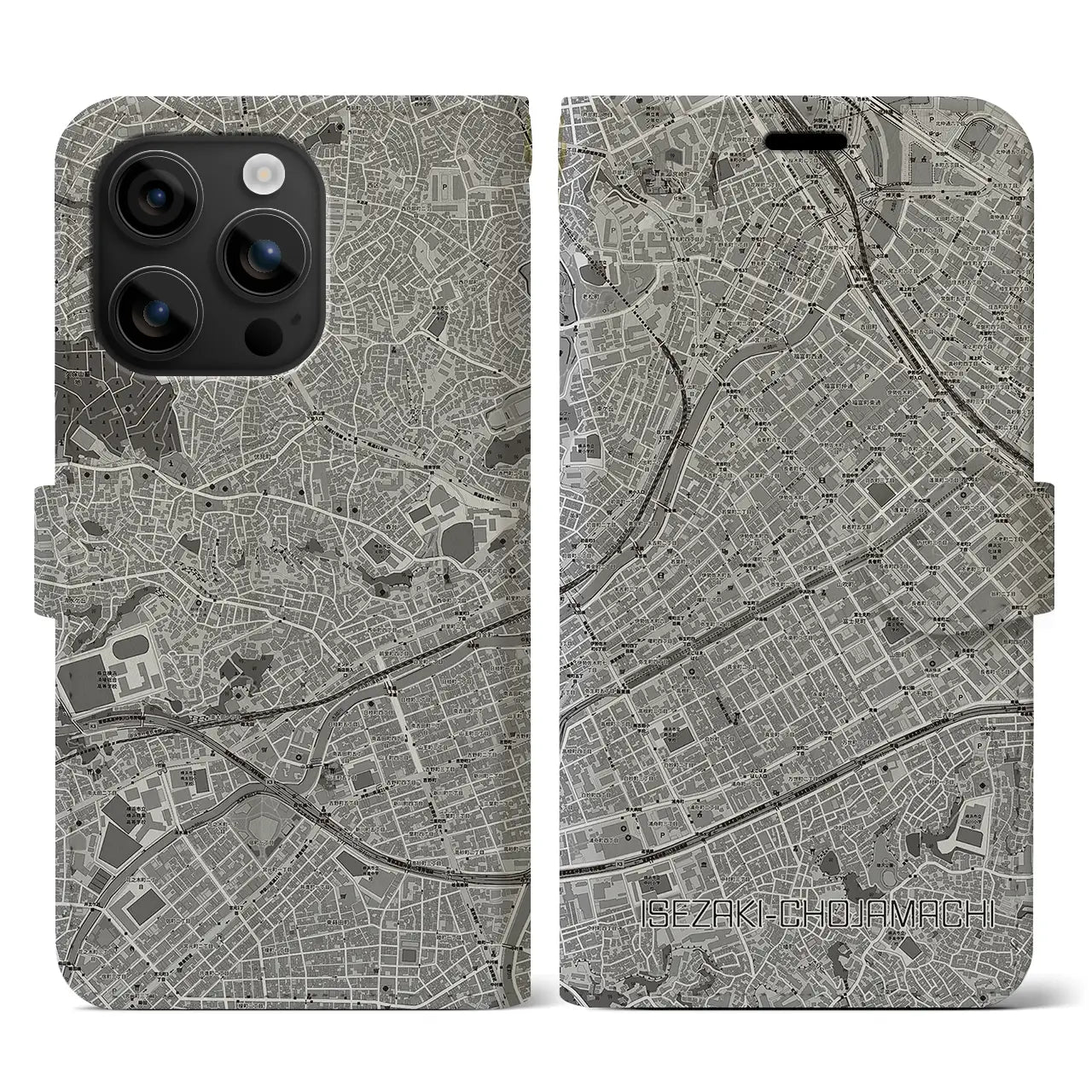 【伊勢佐木長者町(神奈川県)】地図柄iPhoneケース(手帳タイプ)モノトーン・iPhone 16 用