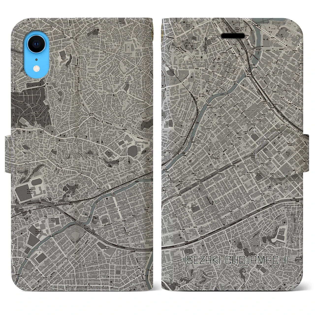 【伊勢佐木長者町(神奈川県)】地図柄iPhoneケース(手帳タイプ)モノトーン・iPhone XR 用