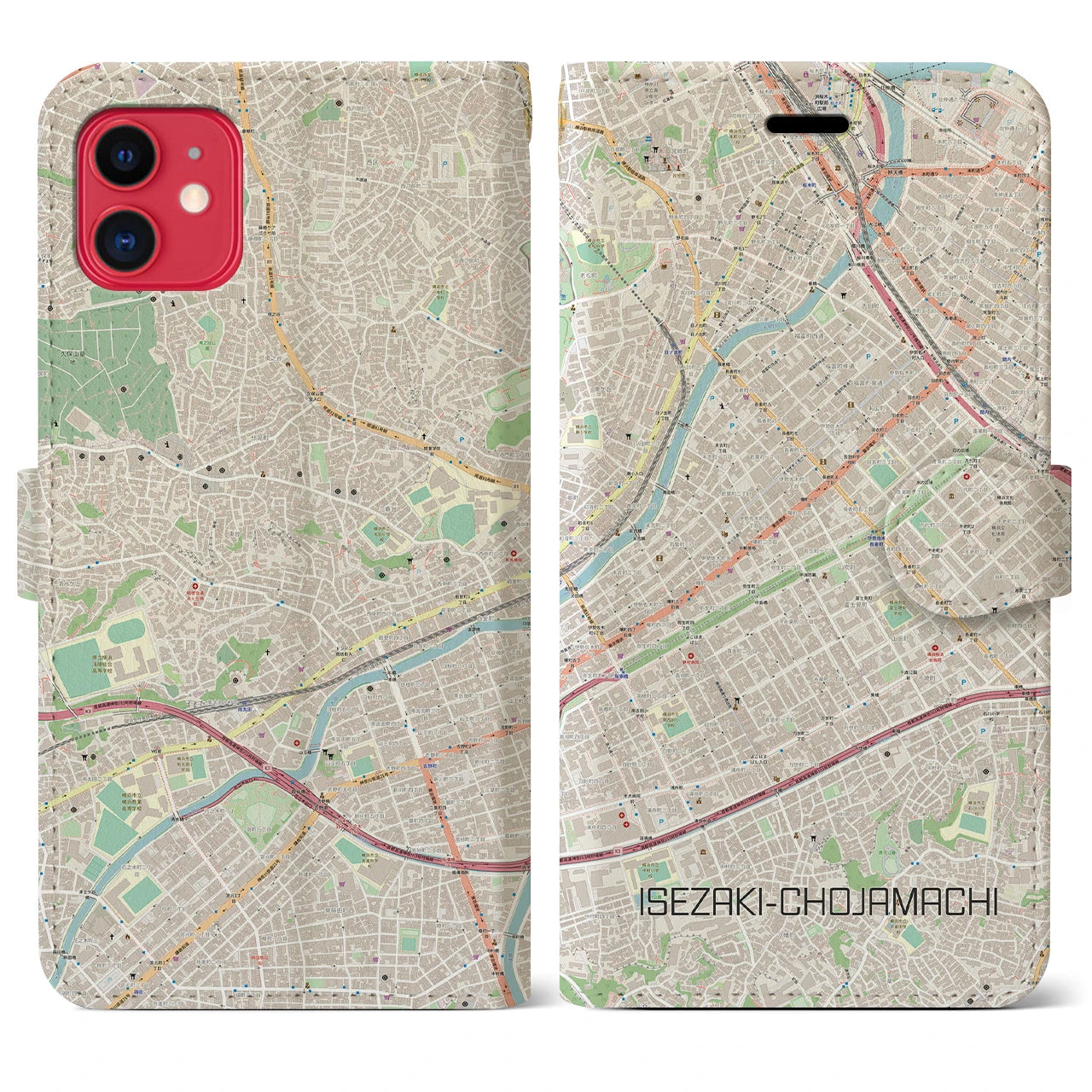 【伊勢佐木長者町(神奈川県)】地図柄iPhoneケース(手帳タイプ)ナチュラル・iPhone 11 用