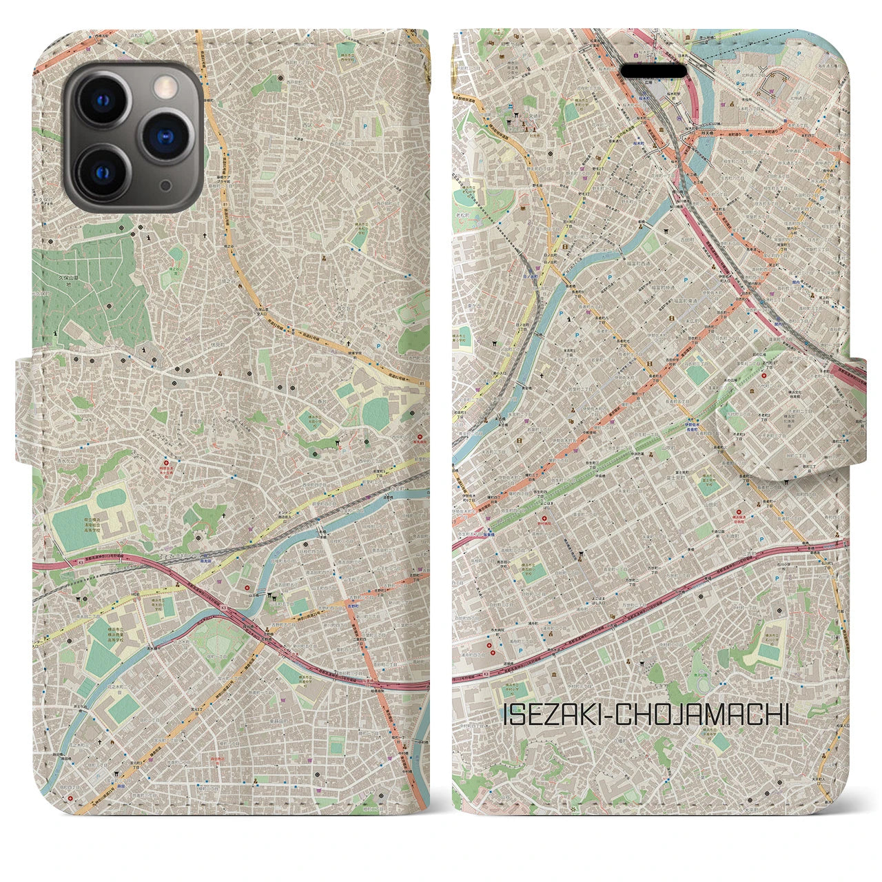 【伊勢佐木長者町(神奈川県)】地図柄iPhoneケース(手帳タイプ)ナチュラル・iPhone 11 Pro Max 用