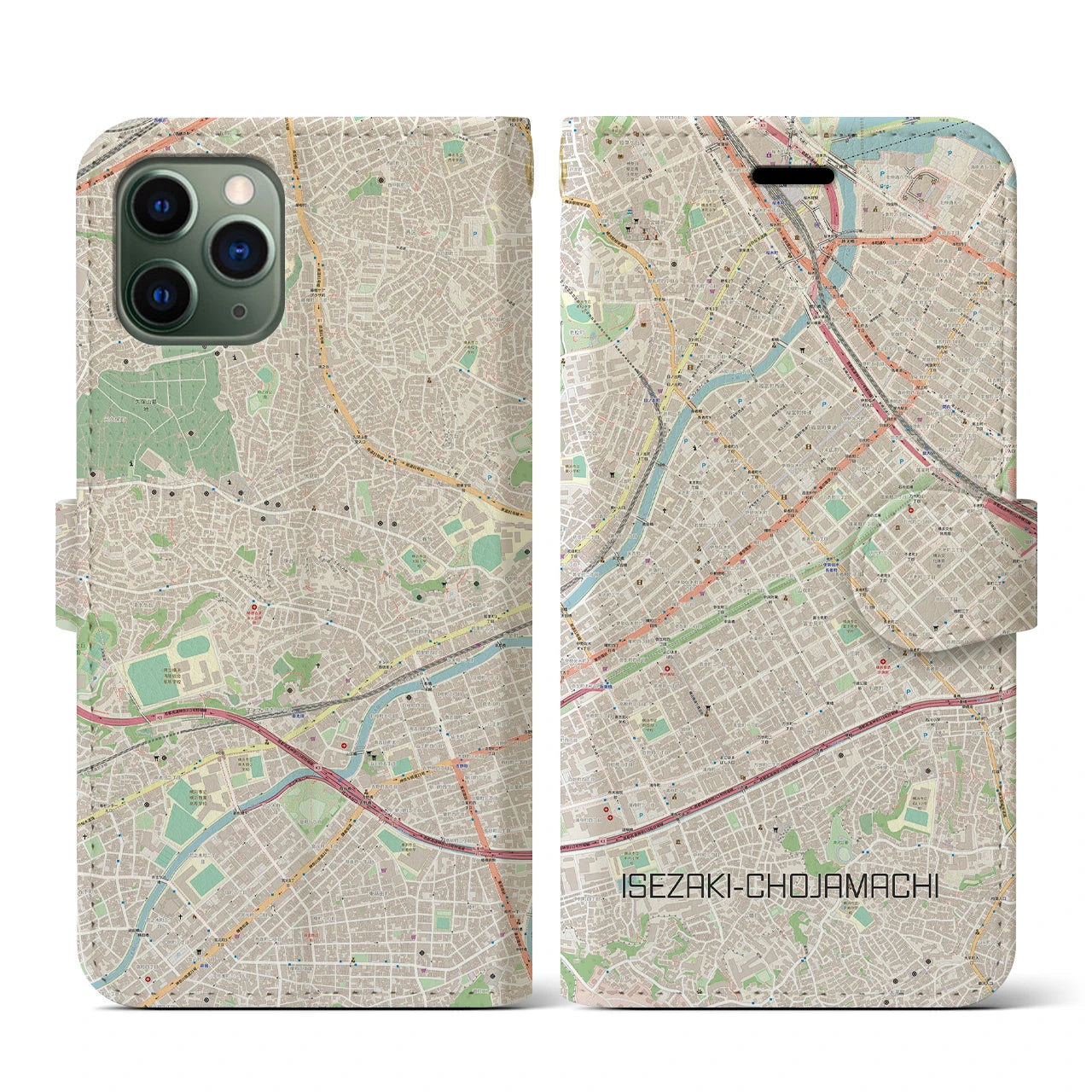 【伊勢佐木長者町(神奈川県)】地図柄iPhoneケース(手帳タイプ)ナチュラル・iPhone 11 Pro 用