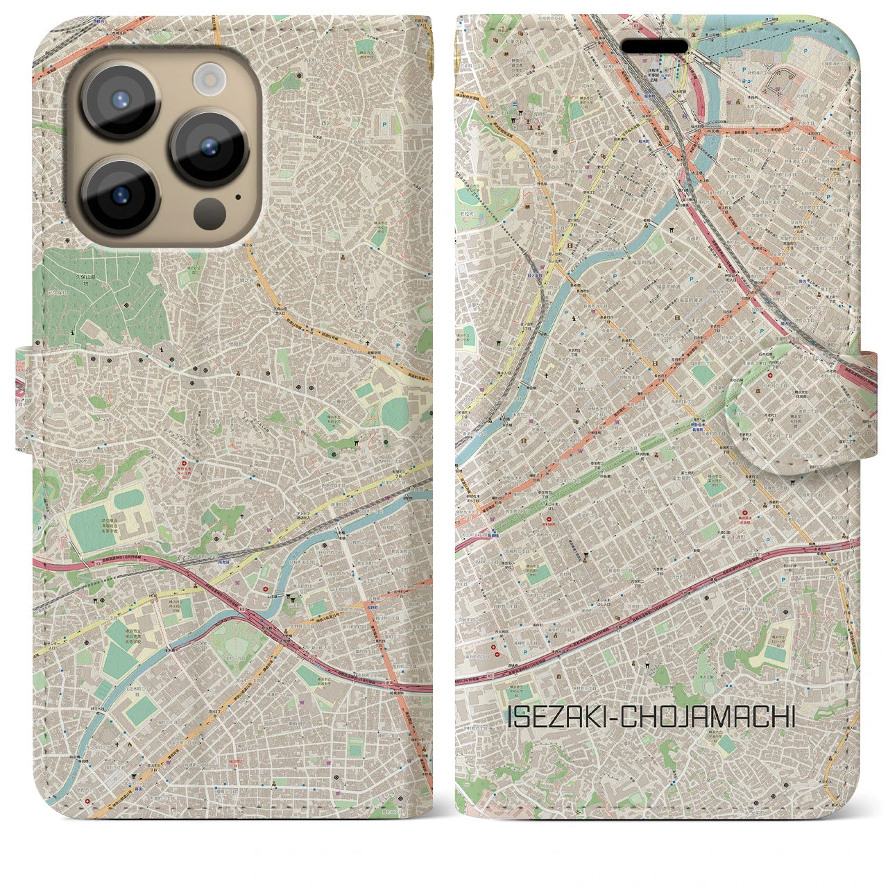 【伊勢佐木長者町(神奈川県)】地図柄iPhoneケース(手帳タイプ)ナチュラル・iPhone 14 Pro Max 用