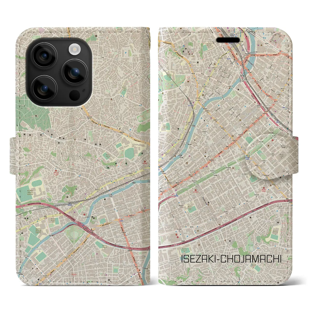 【伊勢佐木長者町(神奈川県)】地図柄iPhoneケース(手帳タイプ)ナチュラル・iPhone 16 用