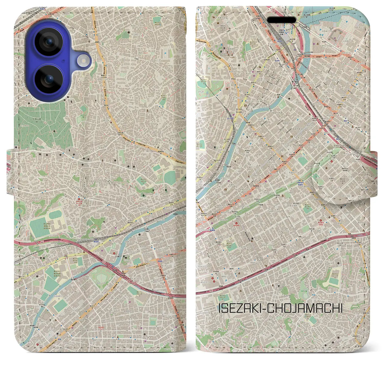 【伊勢佐木長者町(神奈川県)】地図柄iPhoneケース(手帳タイプ)ナチュラル・iPhone 16 Pro Max 用