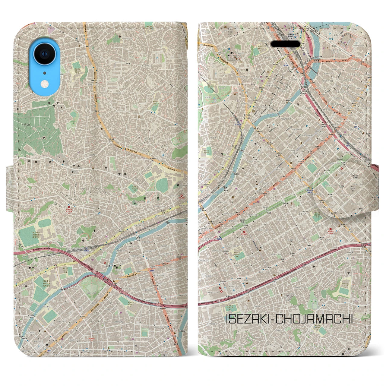 【伊勢佐木長者町(神奈川県)】地図柄iPhoneケース(手帳タイプ)ナチュラル・iPhone XR 用