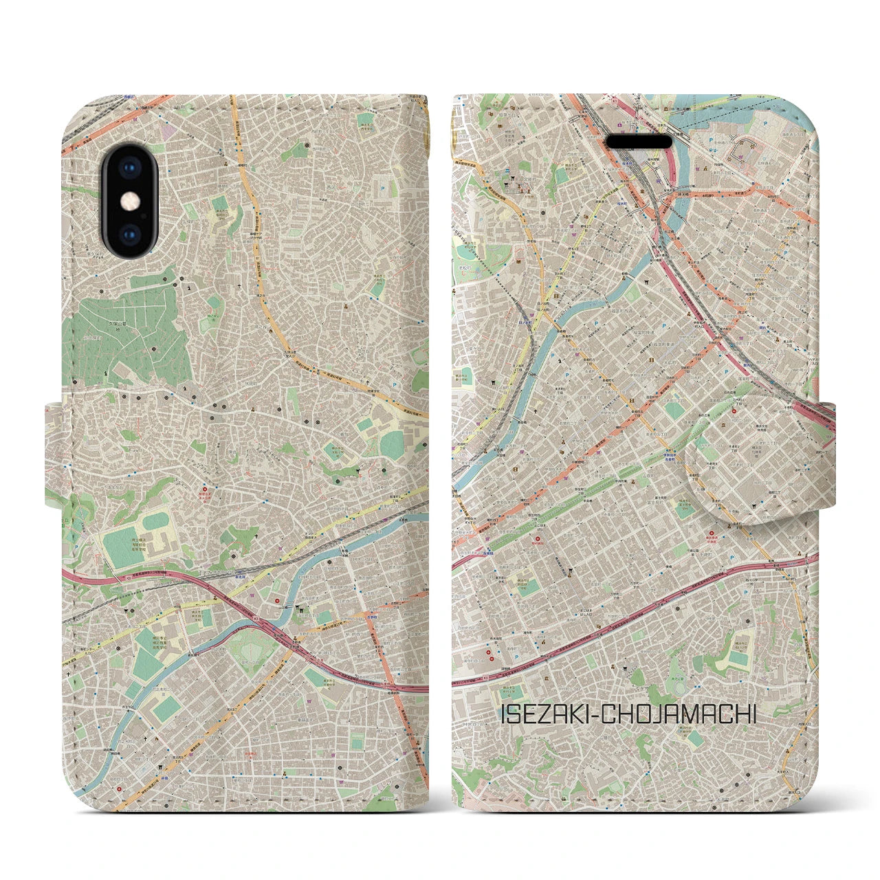 【伊勢佐木長者町(神奈川県)】地図柄iPhoneケース(手帳タイプ)ナチュラル・iPhone XS / X 用